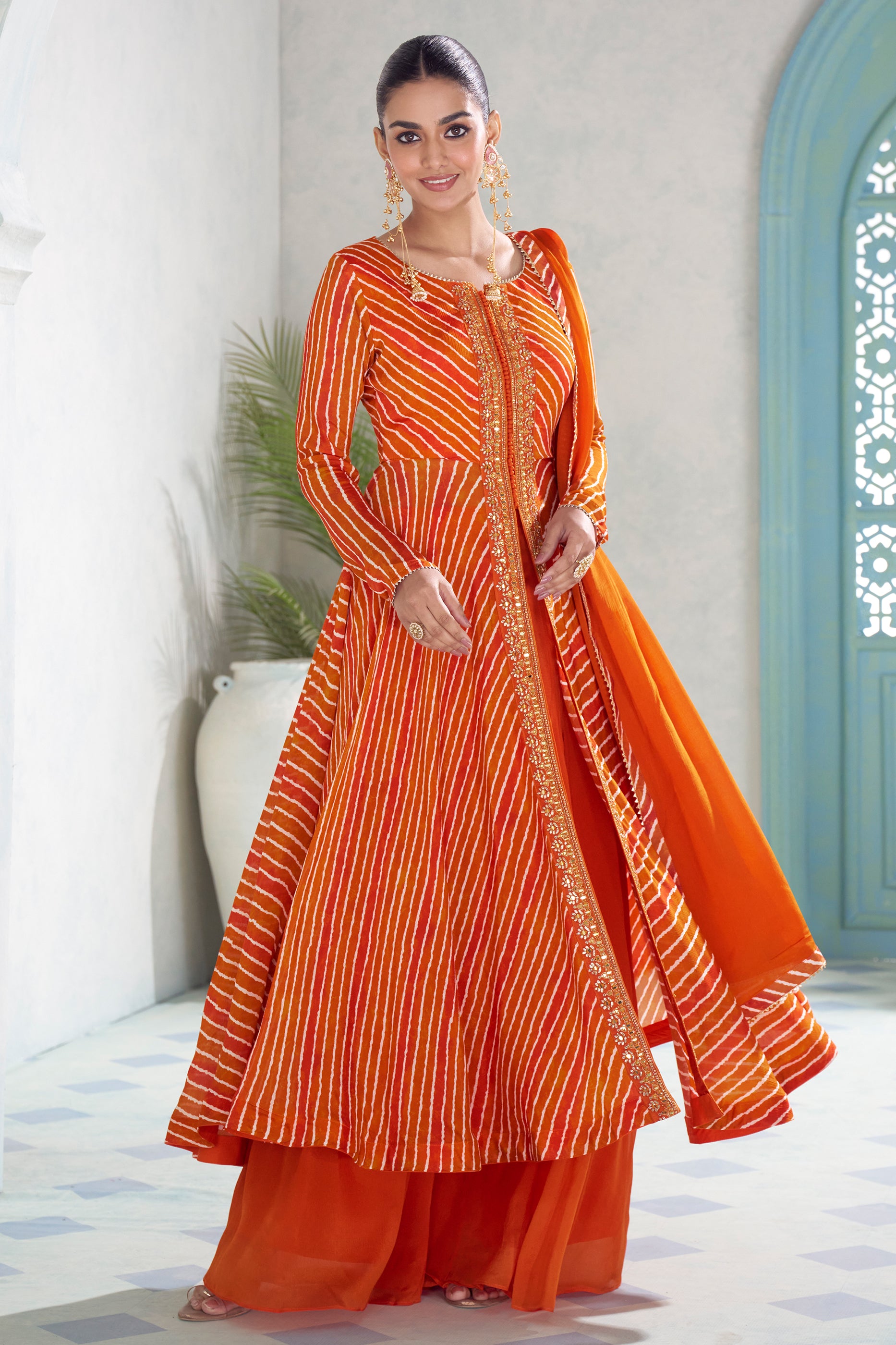 Orange Readymade Embroidered Chinon Suit-SAR13075_4_SareeButa.com