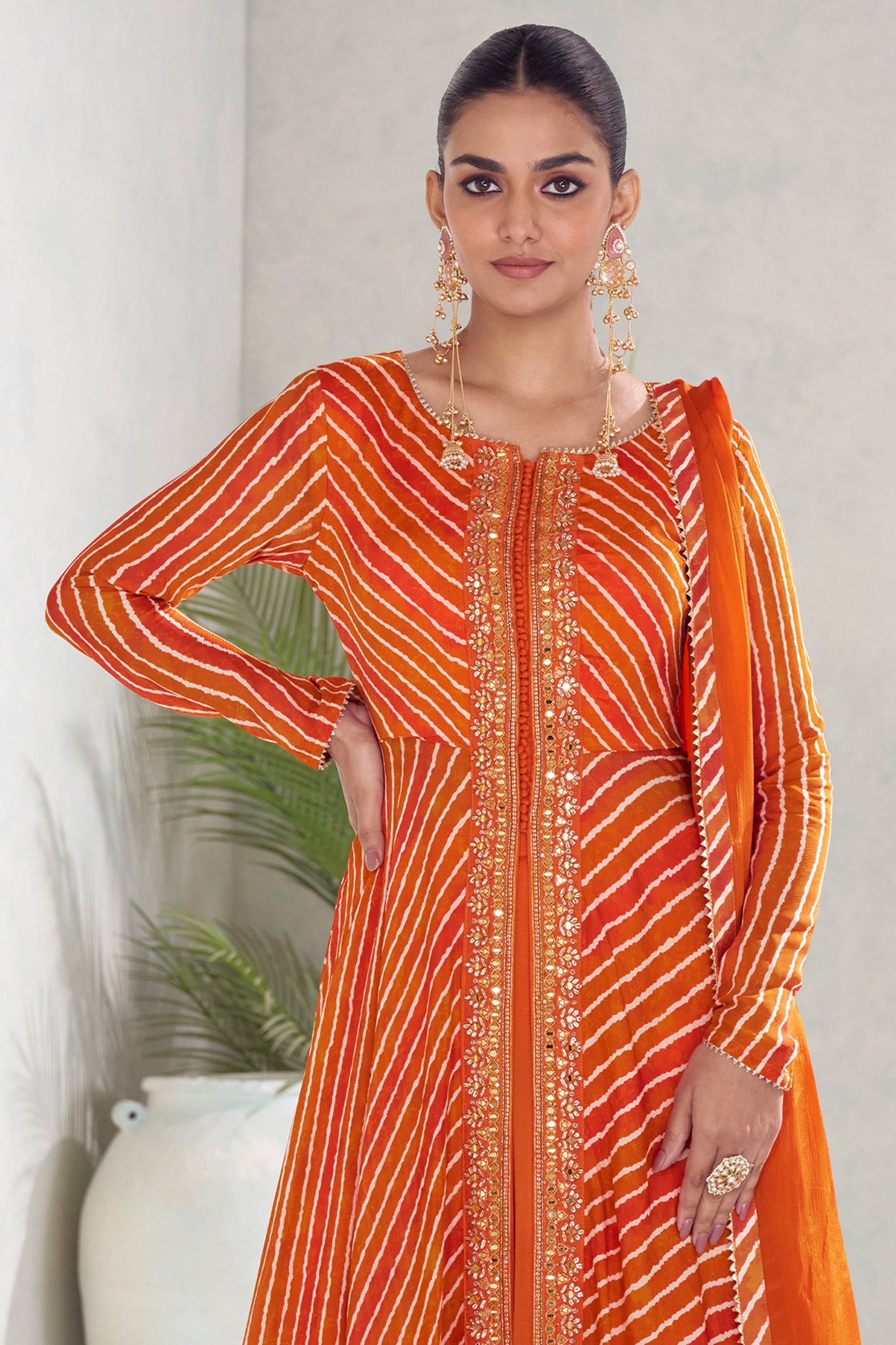 Orange Readymade Embroidered Chinon Suit-SAR13075_5_SareeButa.com