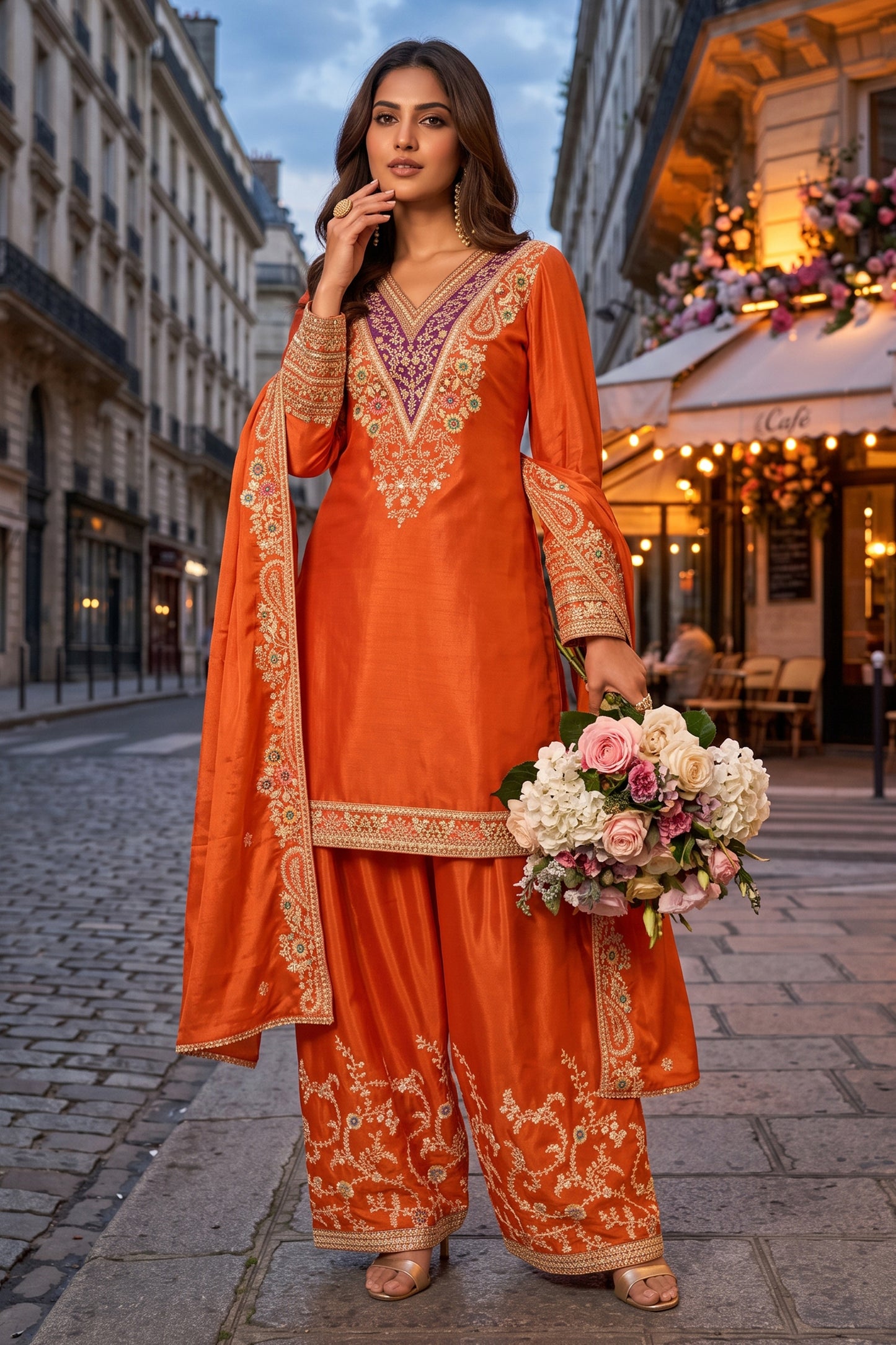 Orange Readymade Embroidered Chinon Suit-SAR13098_1_SareeButa.com