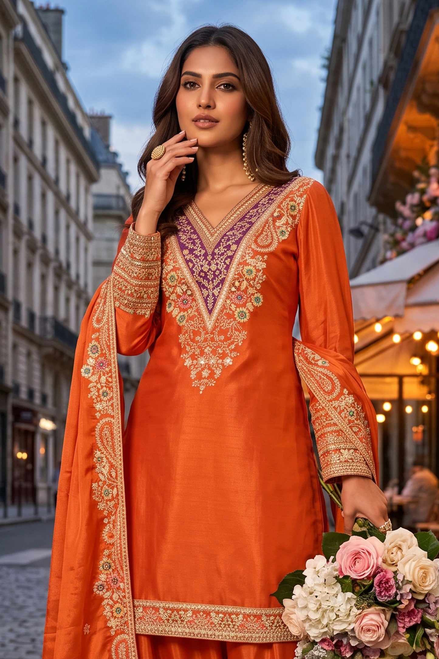 Orange Readymade Embroidered Chinon Suit-SAR13098_2_SareeButa.com