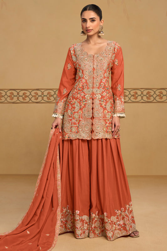 Orange Readymade Embroidered Chinon Suit-SAR13561_1_SareeButa.com