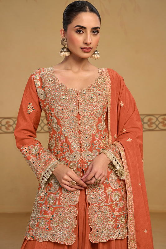 Orange Readymade Embroidered Chinon Suit-SAR13561_2_SareeButa.com