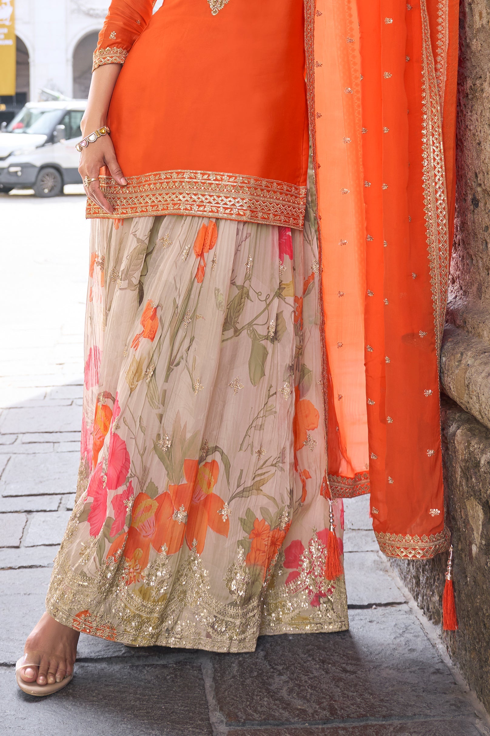 Orange Readymade Embroidered Chinon Suit-SS723_4_SareeButa.com