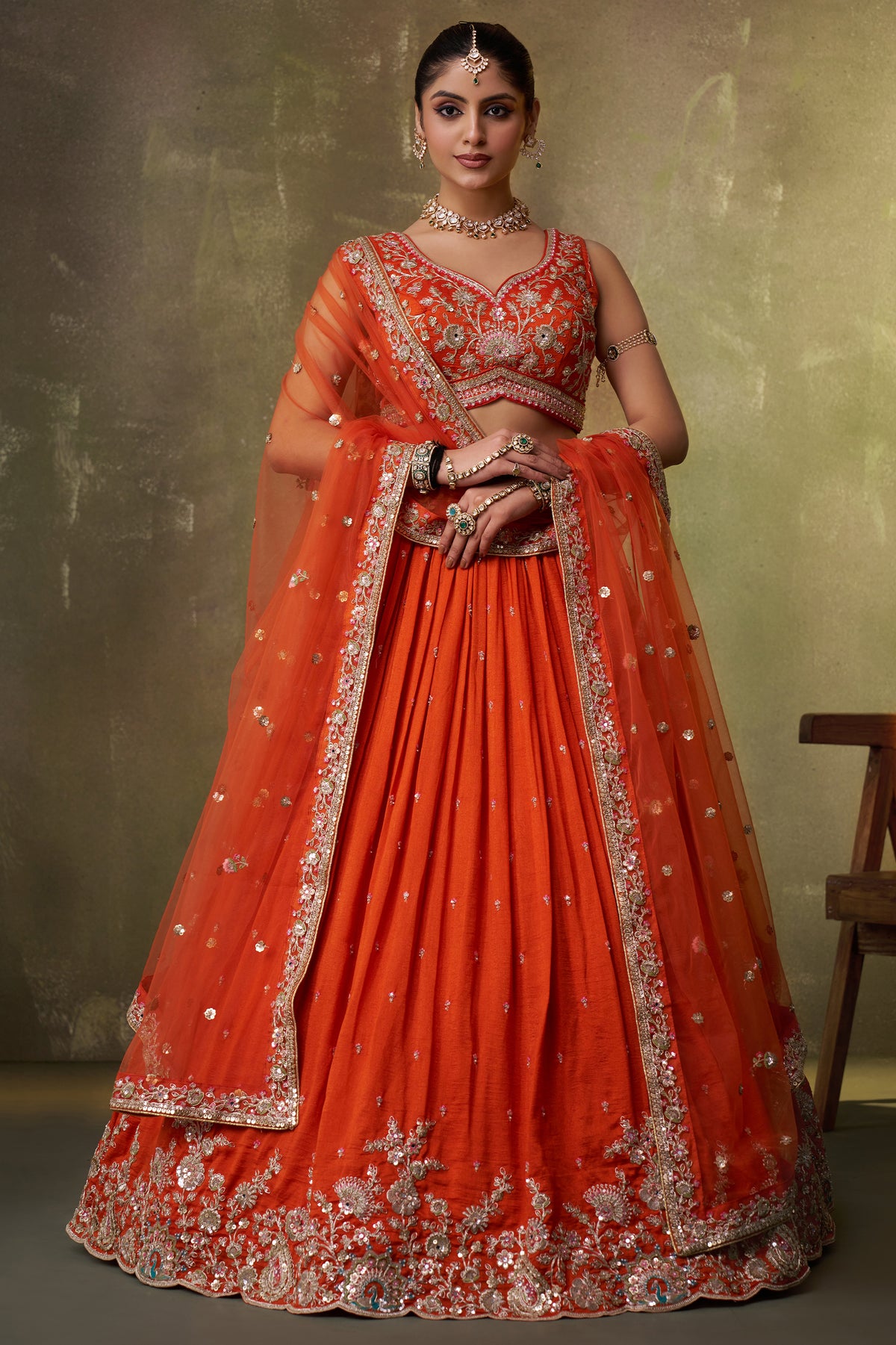 Orange Readymade Embroidered Georgette Lehenga-SAR12889_1_SareeButa.com