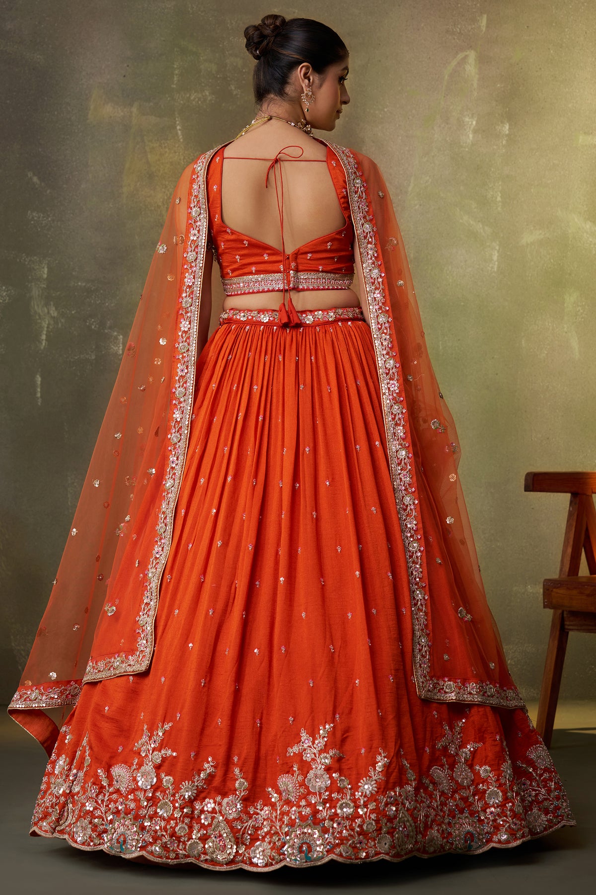 Orange Readymade Embroidered Georgette Lehenga-SAR12889_3_SareeButa.com