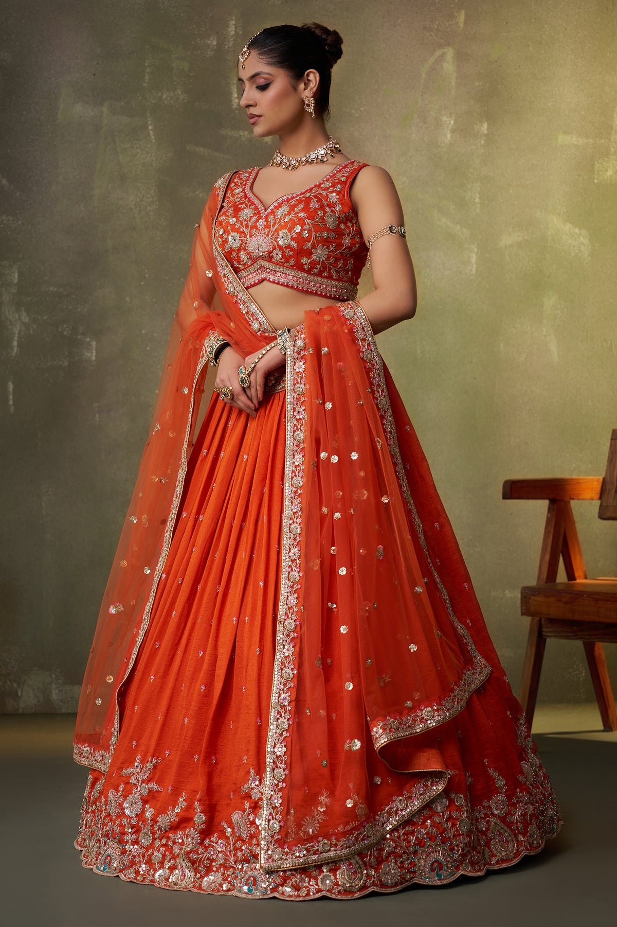 Orange Readymade Embroidered Georgette Lehenga-SAR12889_4_SareeButa.com