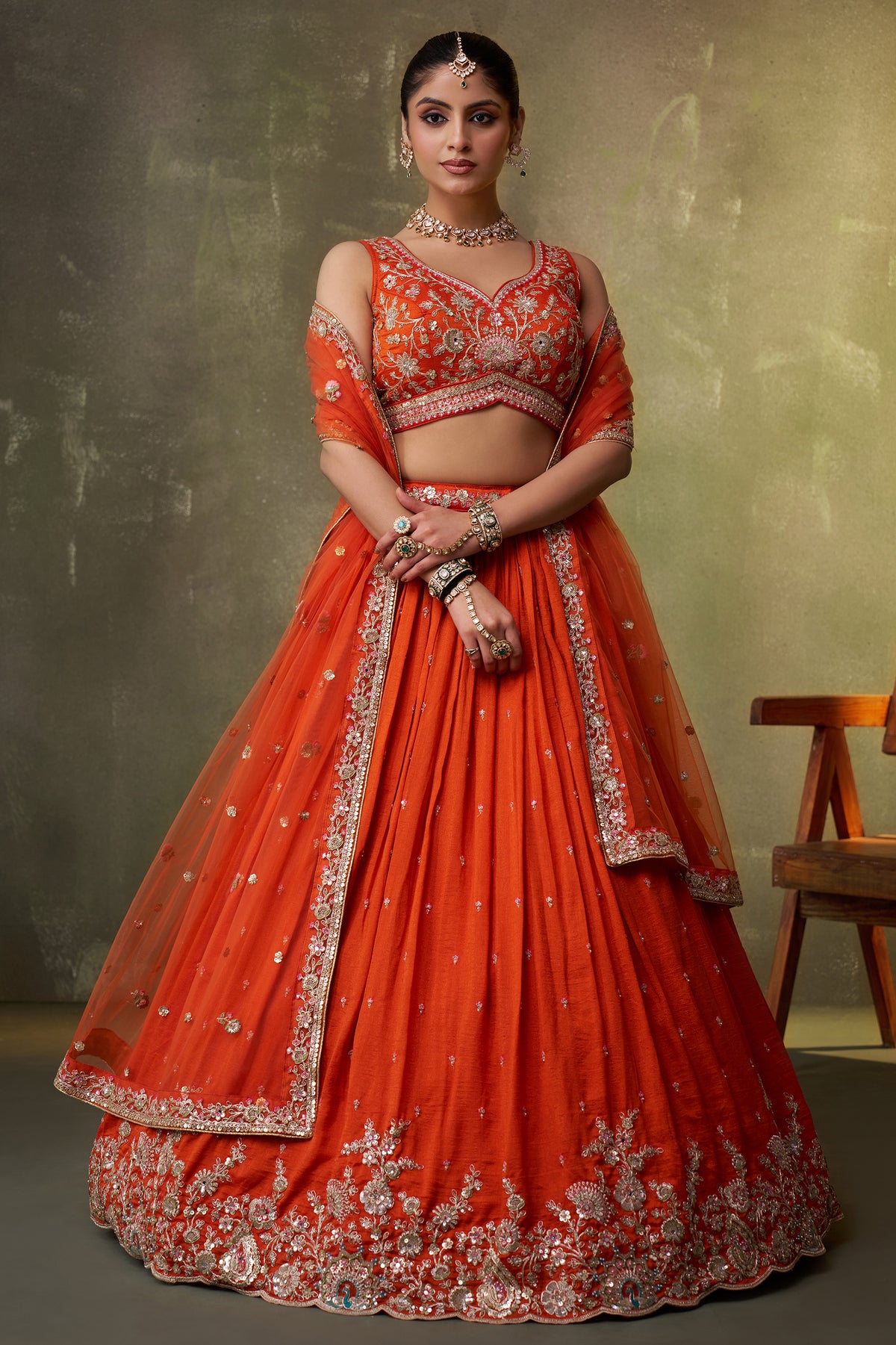 Orange Readymade Embroidered Georgette Lehenga-SAR12889_5_SareeButa.com