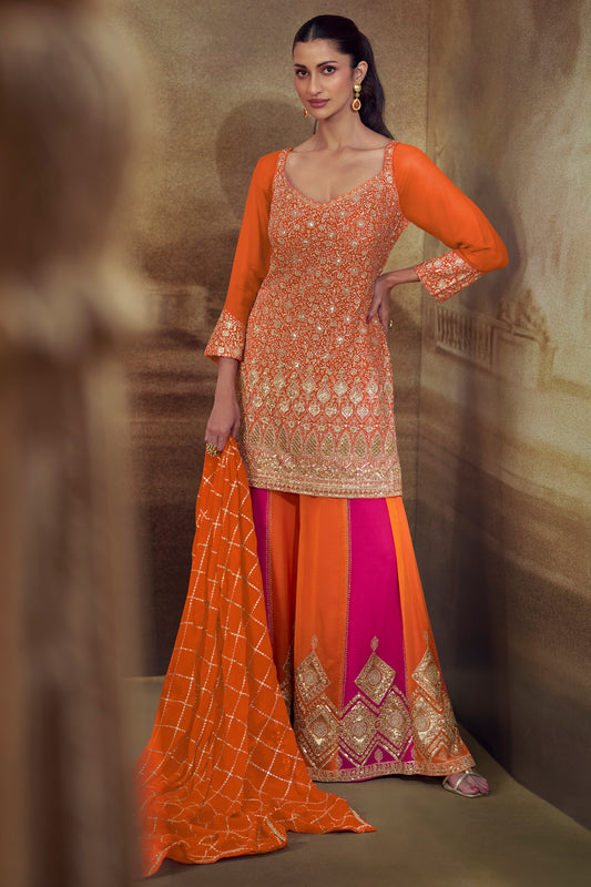 Orange Readymade Embroidered Georgette Palazzo Suit-SAR13370_1_SareeButa.com