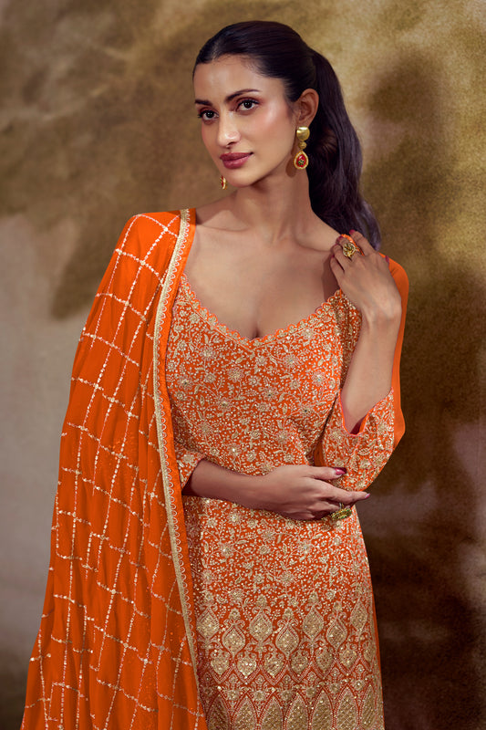 Orange Readymade Embroidered Georgette Palazzo Suit-SAR13370_2_SareeButa.com