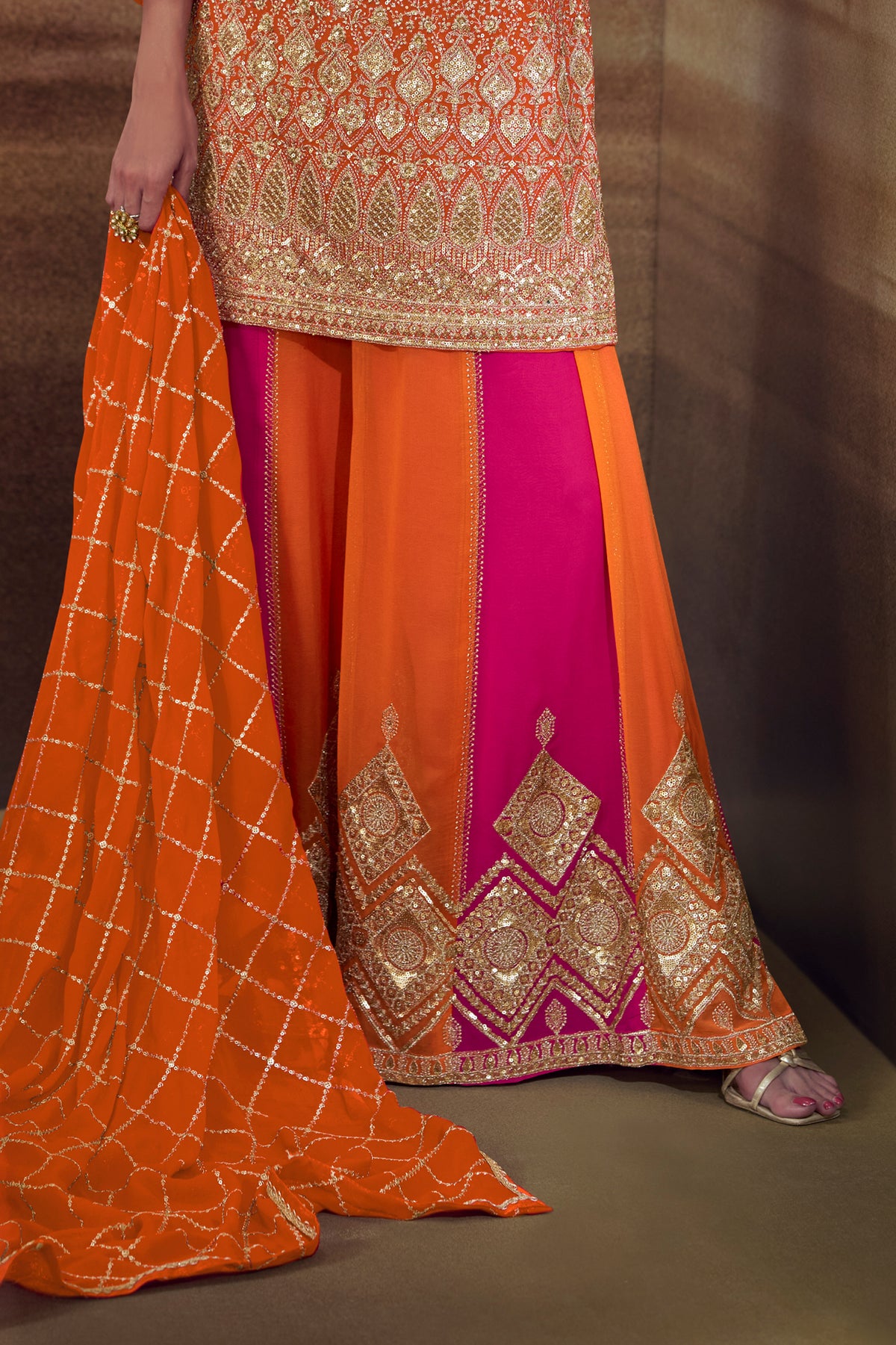 Orange Readymade Embroidered Georgette Palazzo Suit-SAR13370_4_SareeButa.com
