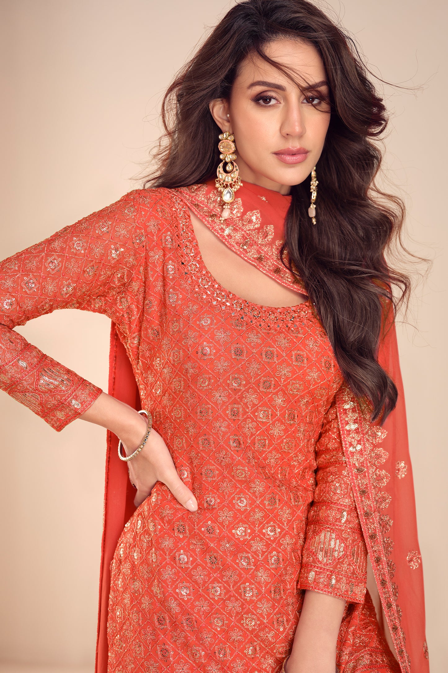 Orange Readymade Embroidered Georgette Suit-SAR12228_2_SareeButa.com