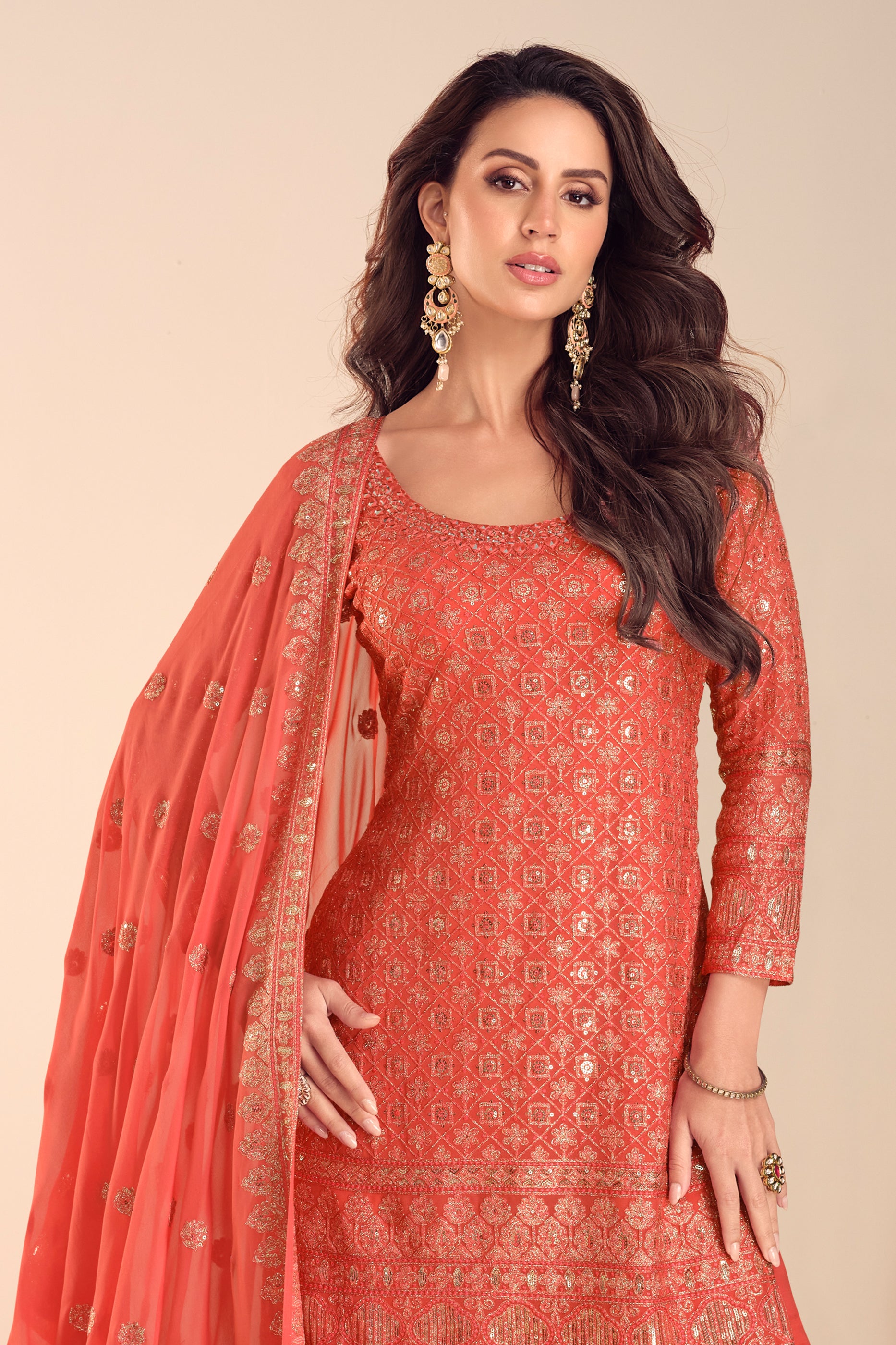 Orange Readymade Embroidered Georgette Suit-SAR12228_3_SareeButa.com