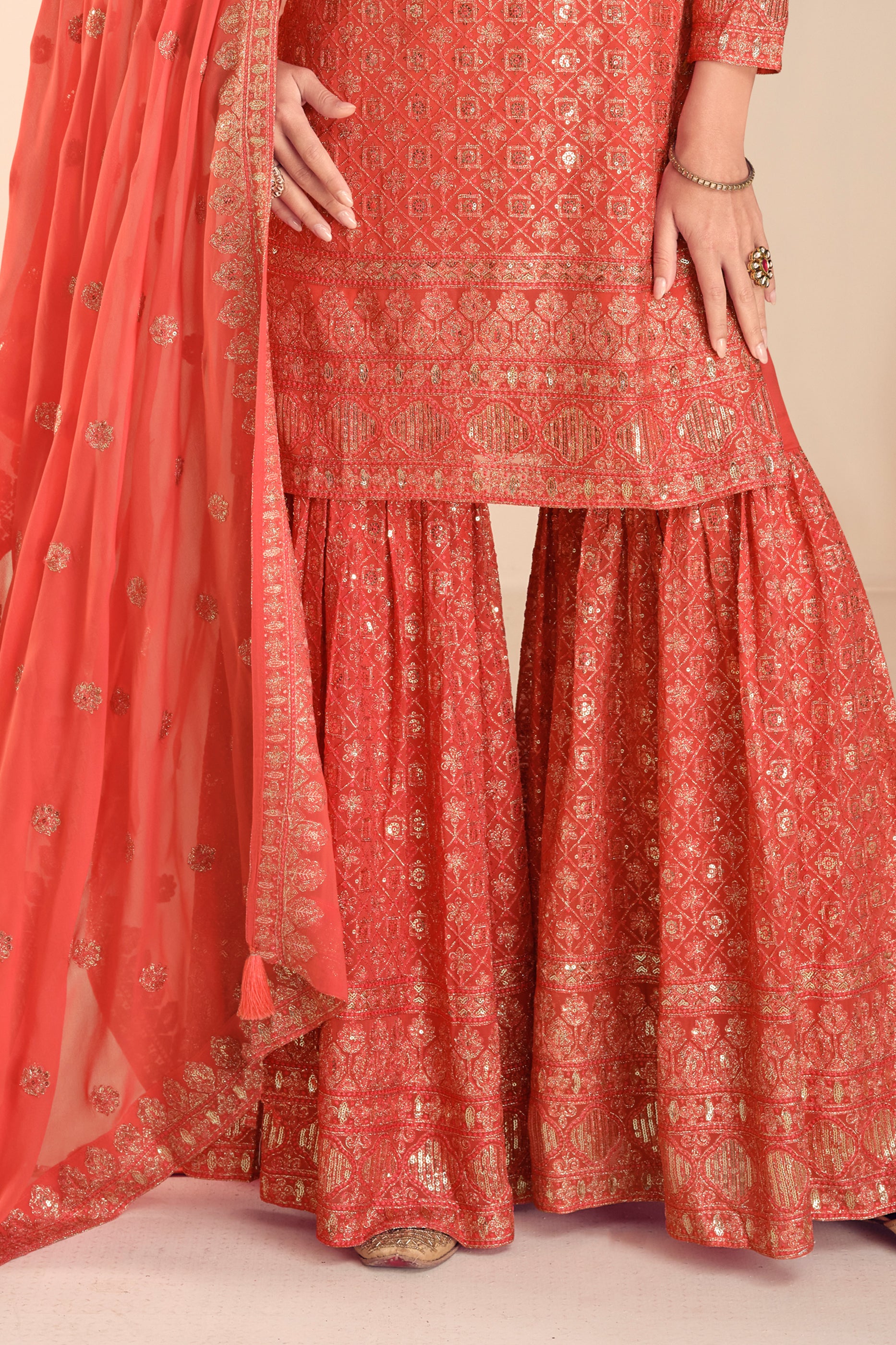 Orange Readymade Embroidered Georgette Suit-SAR12228_4_SareeButa.com
