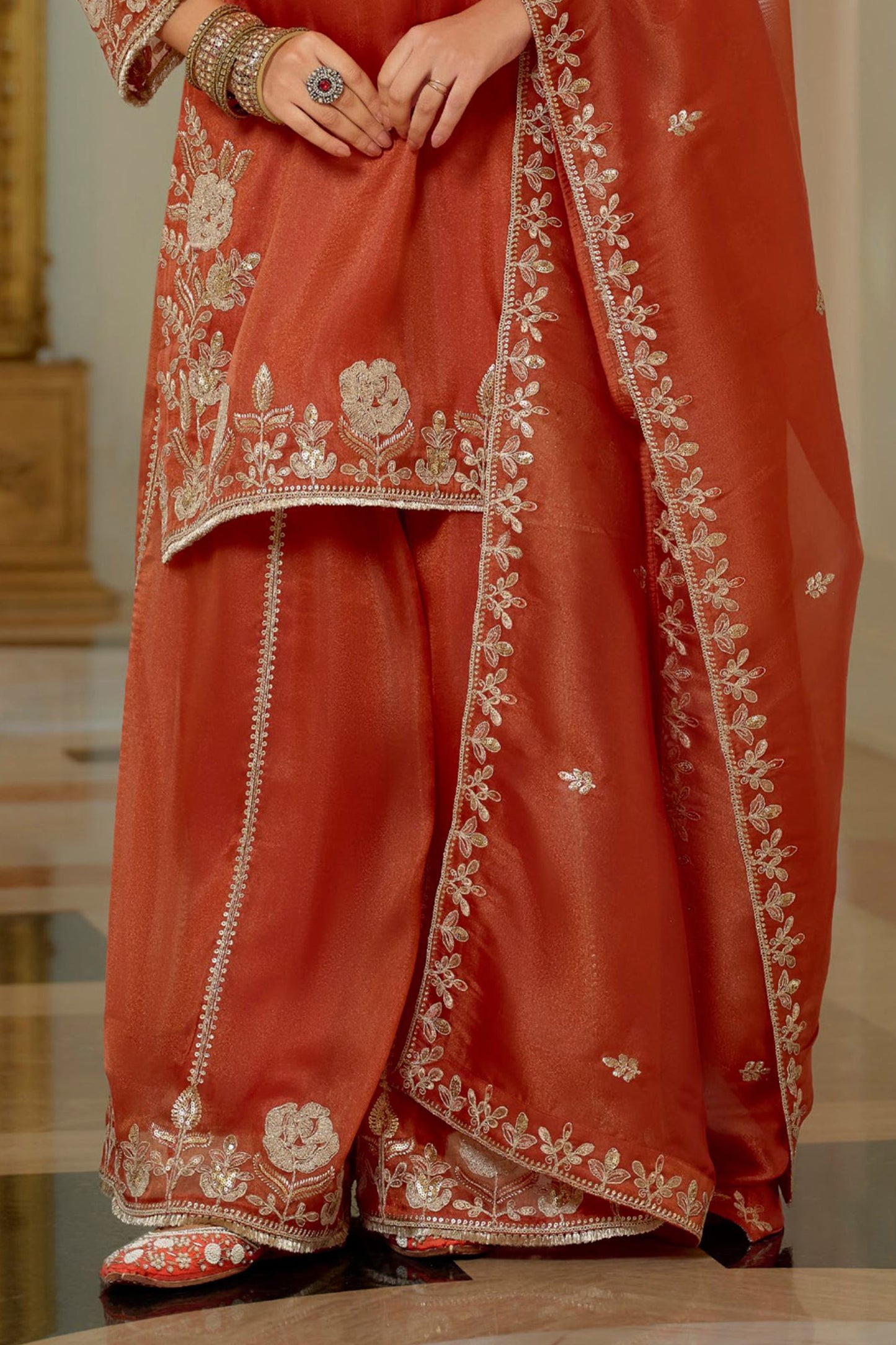 Orange Readymade Embroidered Shimmer Palazzo Suit-SAR11665_5_SareeButa.com