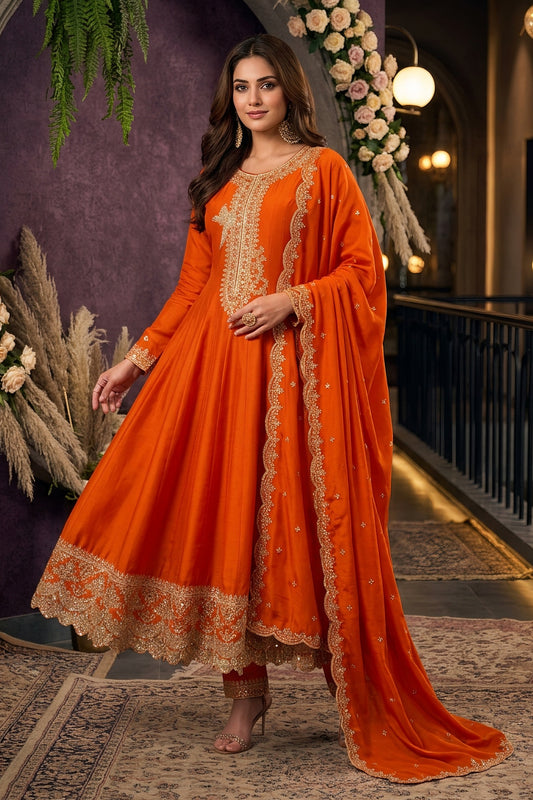 Orange Readymade Embroidered Silk Anarkali Suit-SAR13094_1_SareeButa.com