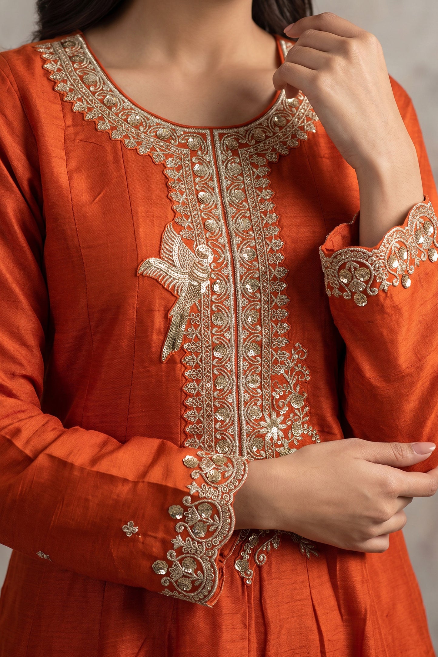 Orange Readymade Embroidered Silk Anarkali Suit-SAR13094_3_SareeButa.com