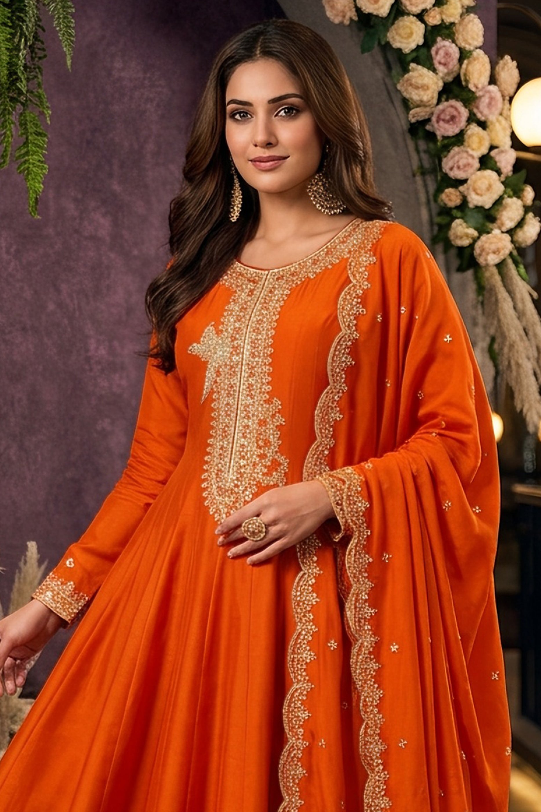 Orange Readymade Embroidered Silk Anarkali Suit-SAR13094_6_SareeButa.com