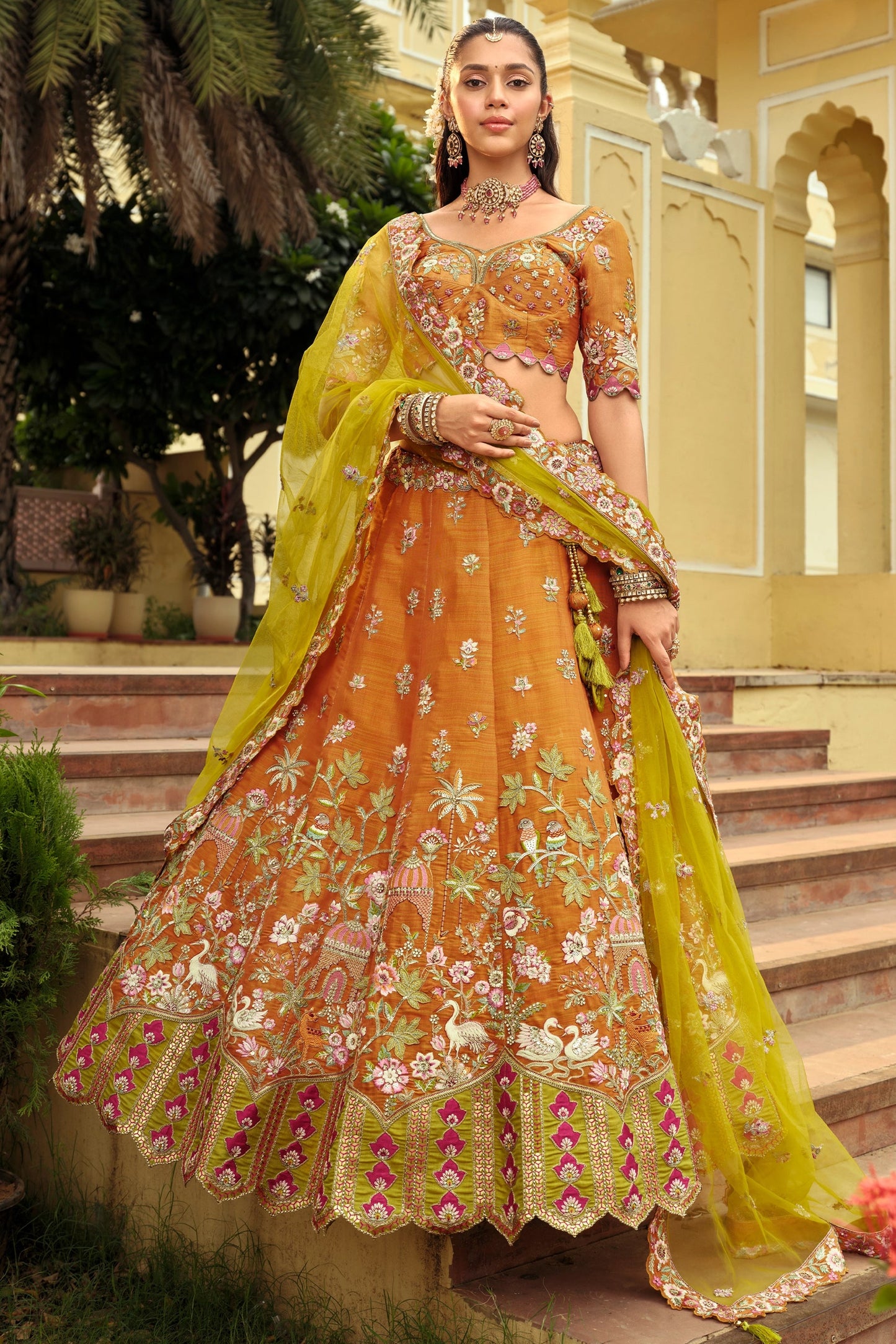 Orange Readymade Embroidered Silk Lehenga-SAR10902_1_SareeButa.com