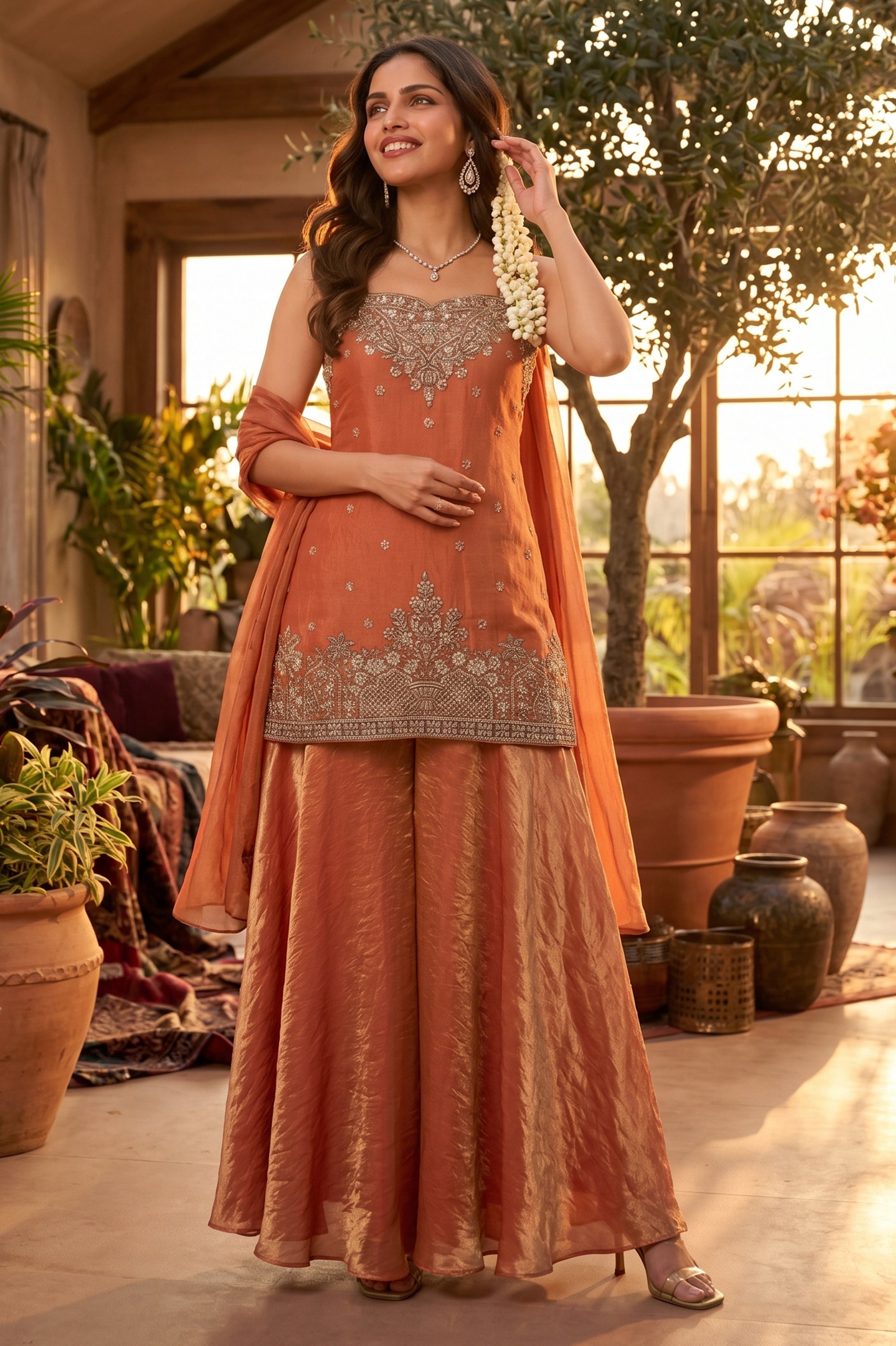 Orange Readymade Embroidered Silk Palazzo Suit-SAR13017_1_SareeButa.com