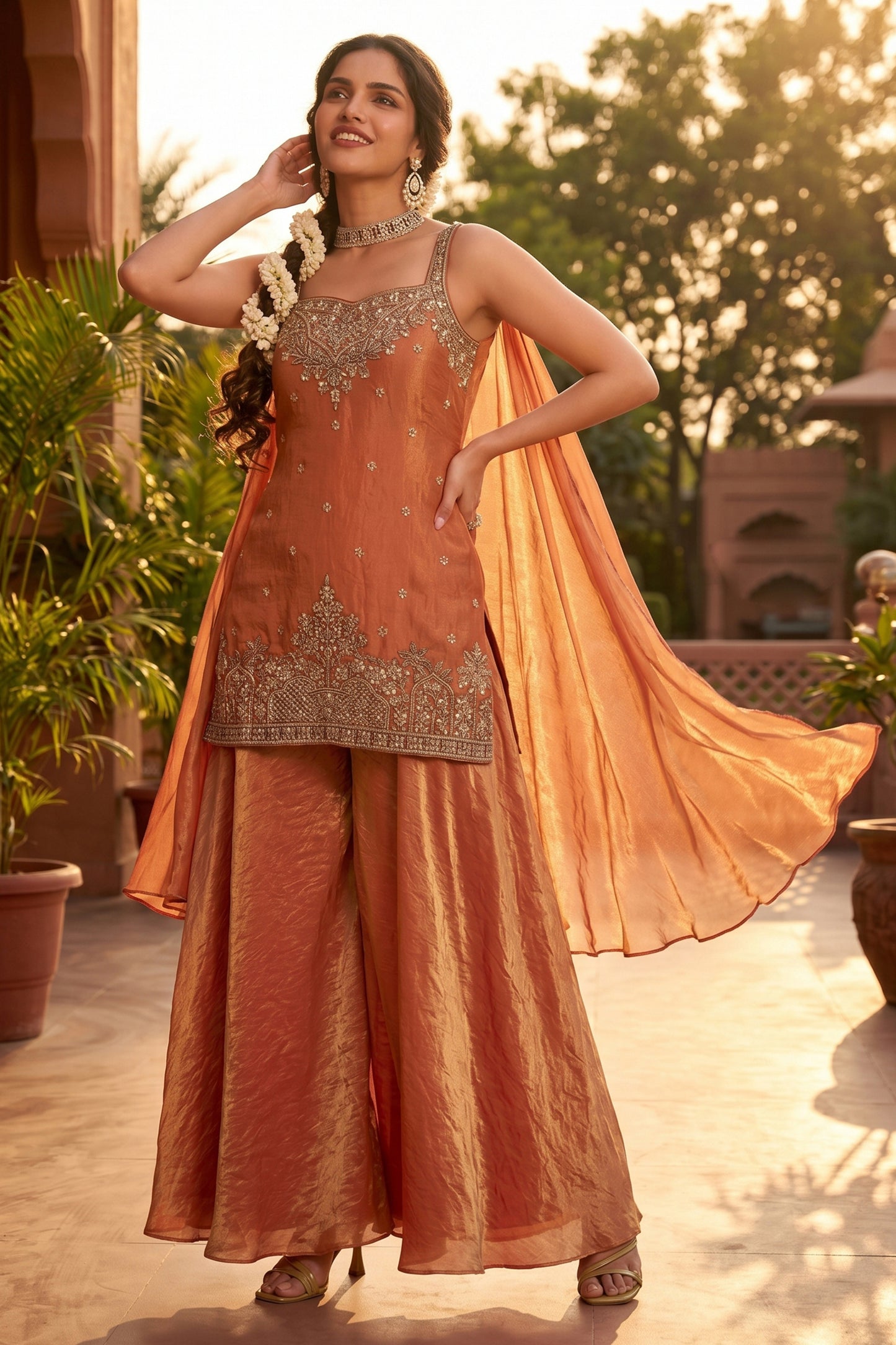 Orange Readymade Embroidered Silk Palazzo Suit-SAR13017_4_SareeButa.com