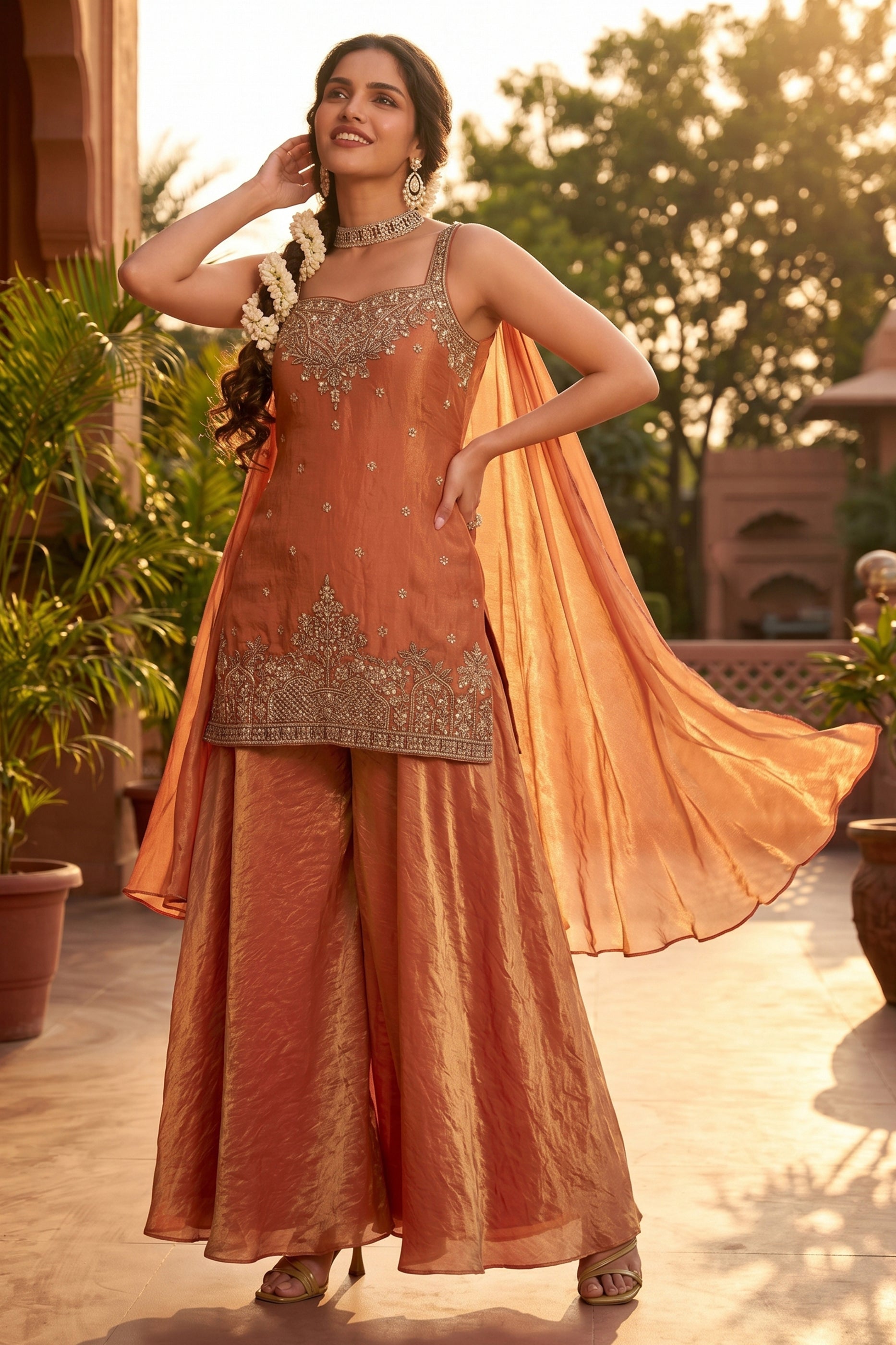 Orange Readymade Embroidered Silk Palazzo Suit-SAR13017_4_SareeButa.com