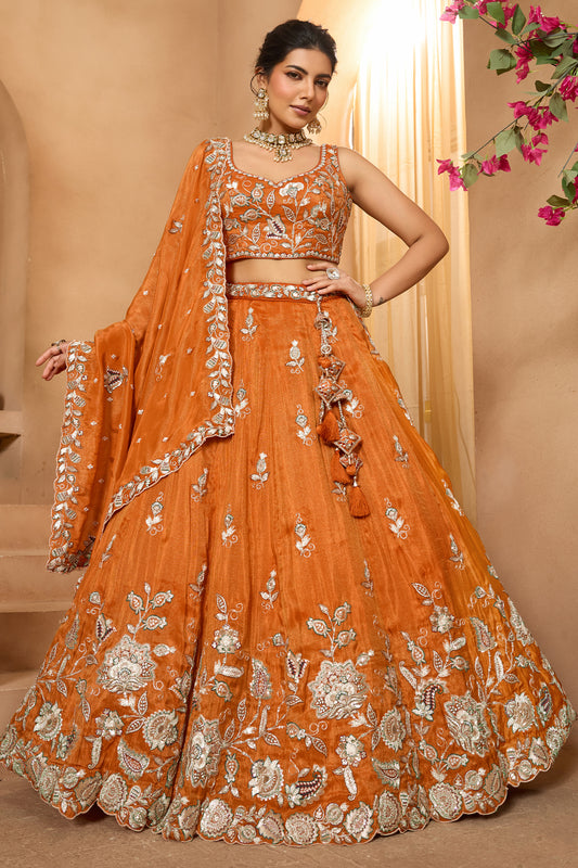 Orange Readymade Embroidered Tissue Lehenga-SAR12867_1_SareeButa.com