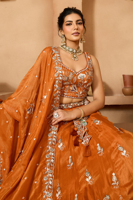 Orange Readymade Embroidered Tissue Lehenga-SAR12867_2_SareeButa.com