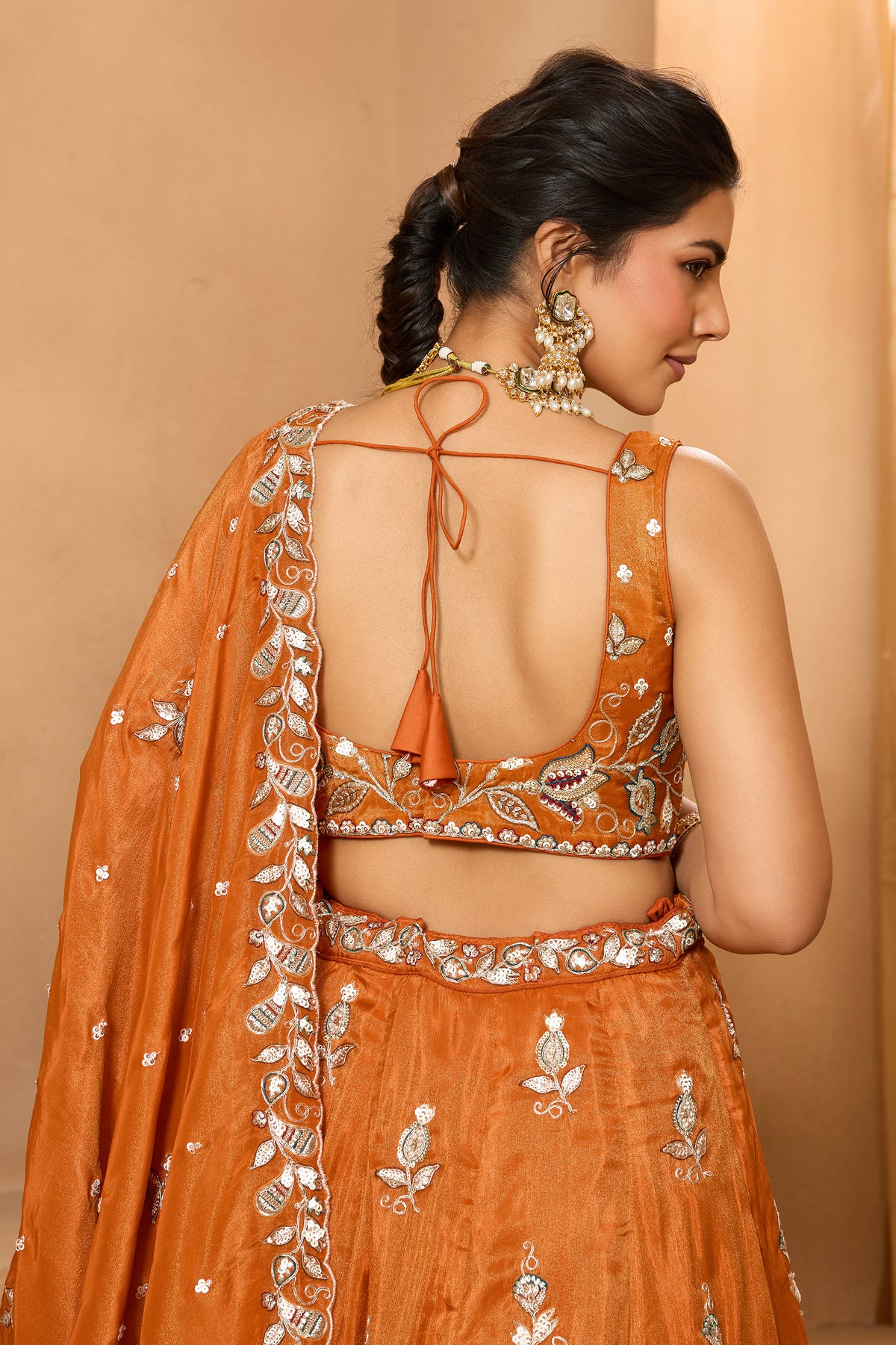 Orange Readymade Embroidered Tissue Lehenga-SAR12867_4_SareeButa.com