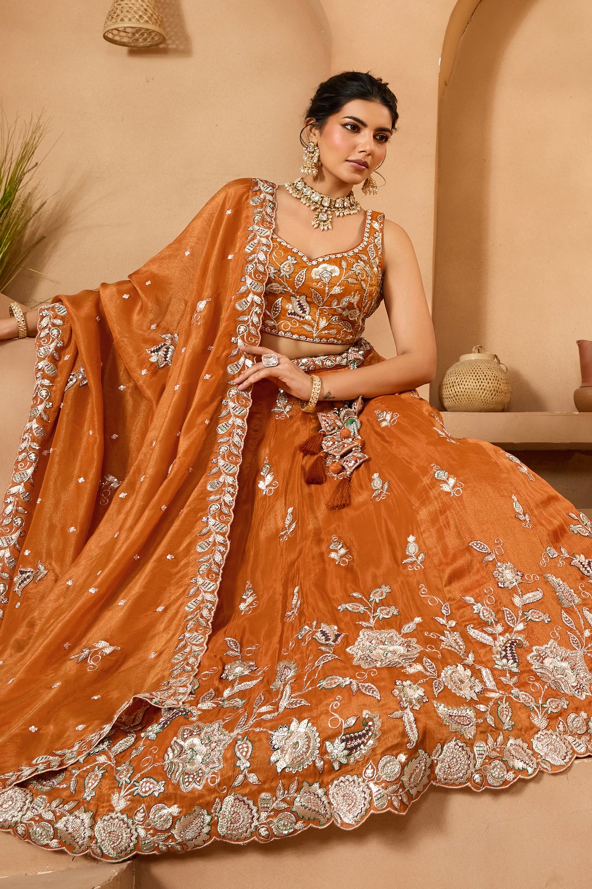 Orange Readymade Embroidered Tissue Lehenga-SAR12867_5_SareeButa.com