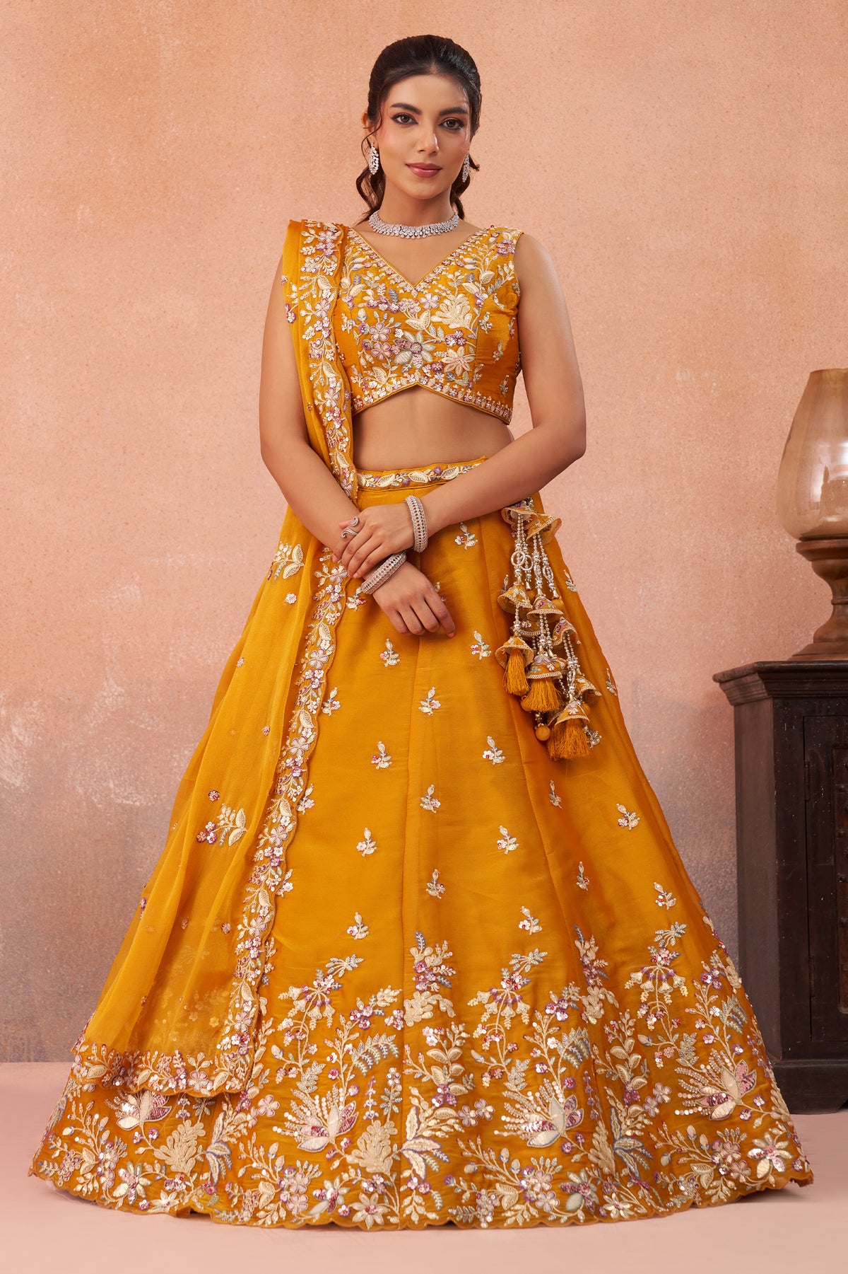 Orange Readymade Embroidered Tissue Lehenga-SAR12897_1_SareeButa.com