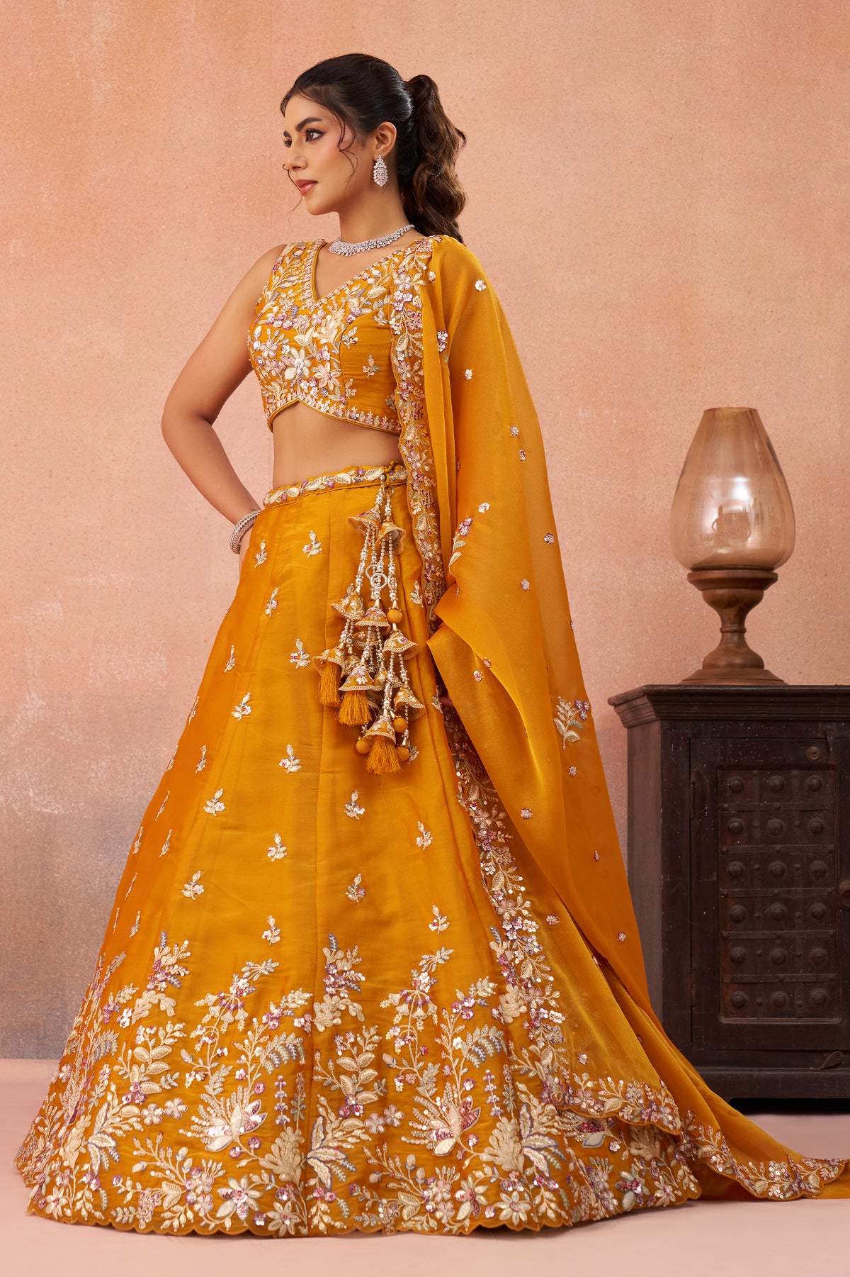 Orange Readymade Embroidered Tissue Lehenga-SAR12897_3_SareeButa.com