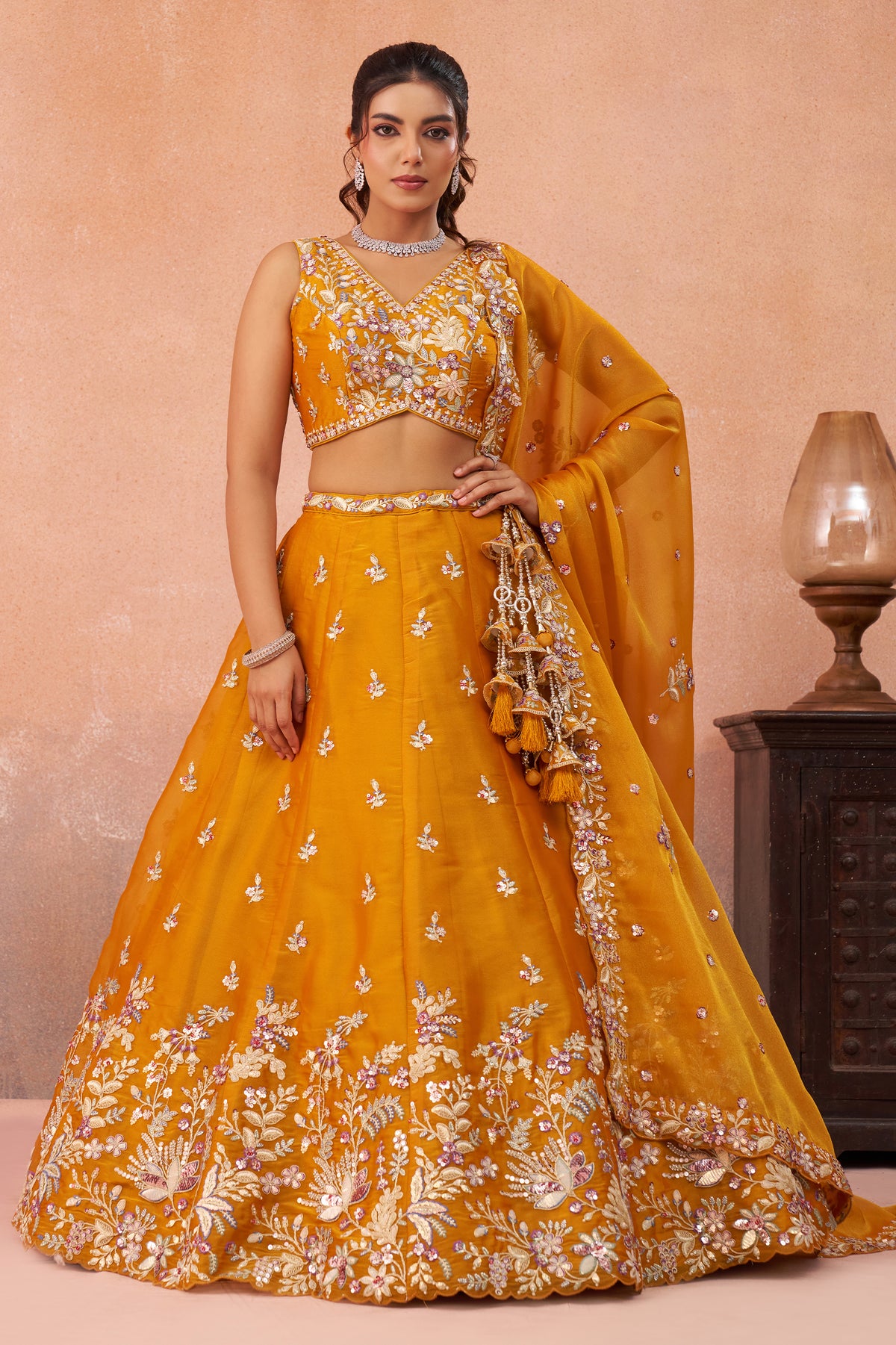 Orange Readymade Embroidered Tissue Lehenga-SAR12897_4_SareeButa.com