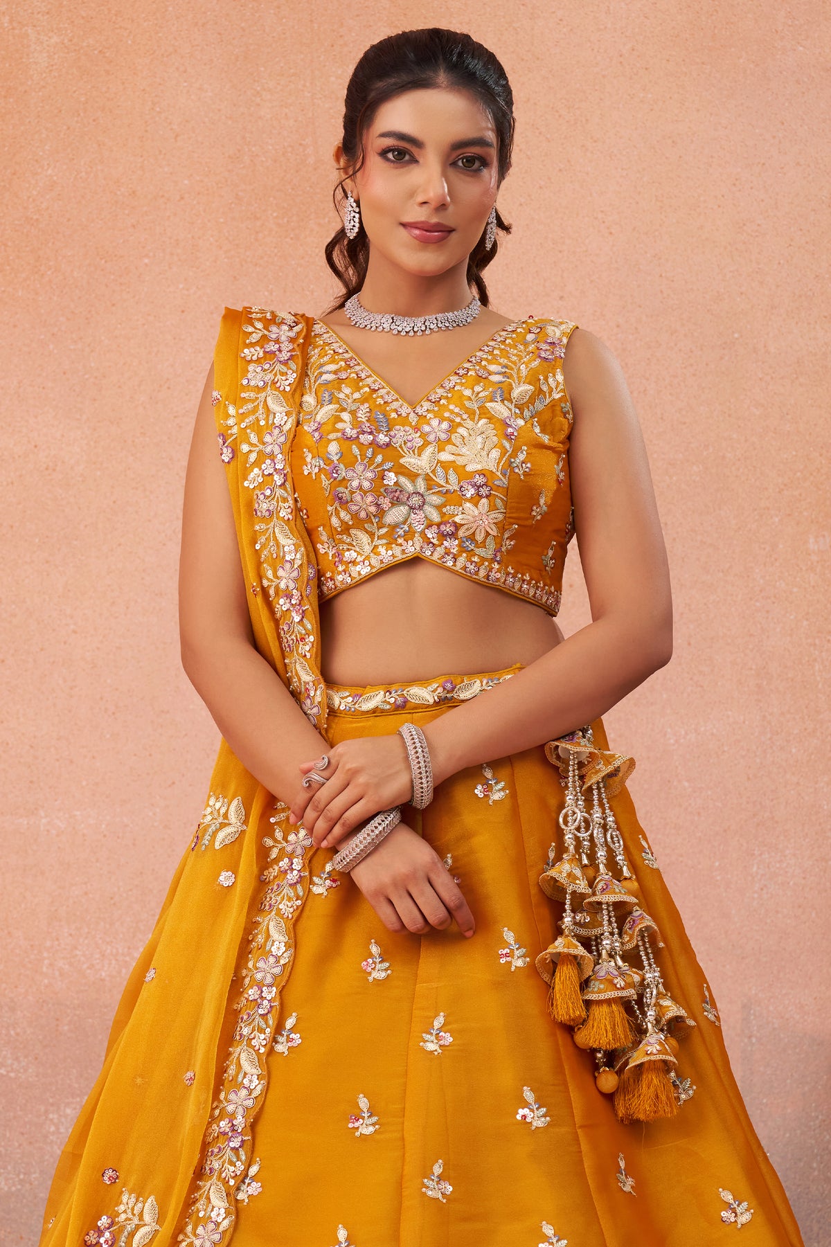 Orange Readymade Embroidered Tissue Lehenga-SAR12897_6_SareeButa.com