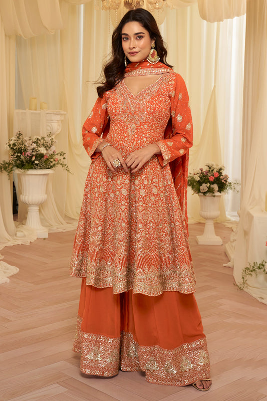 Orange Readymade Georgette Anarkali Suit-SAR11974_1_SareeButa.com