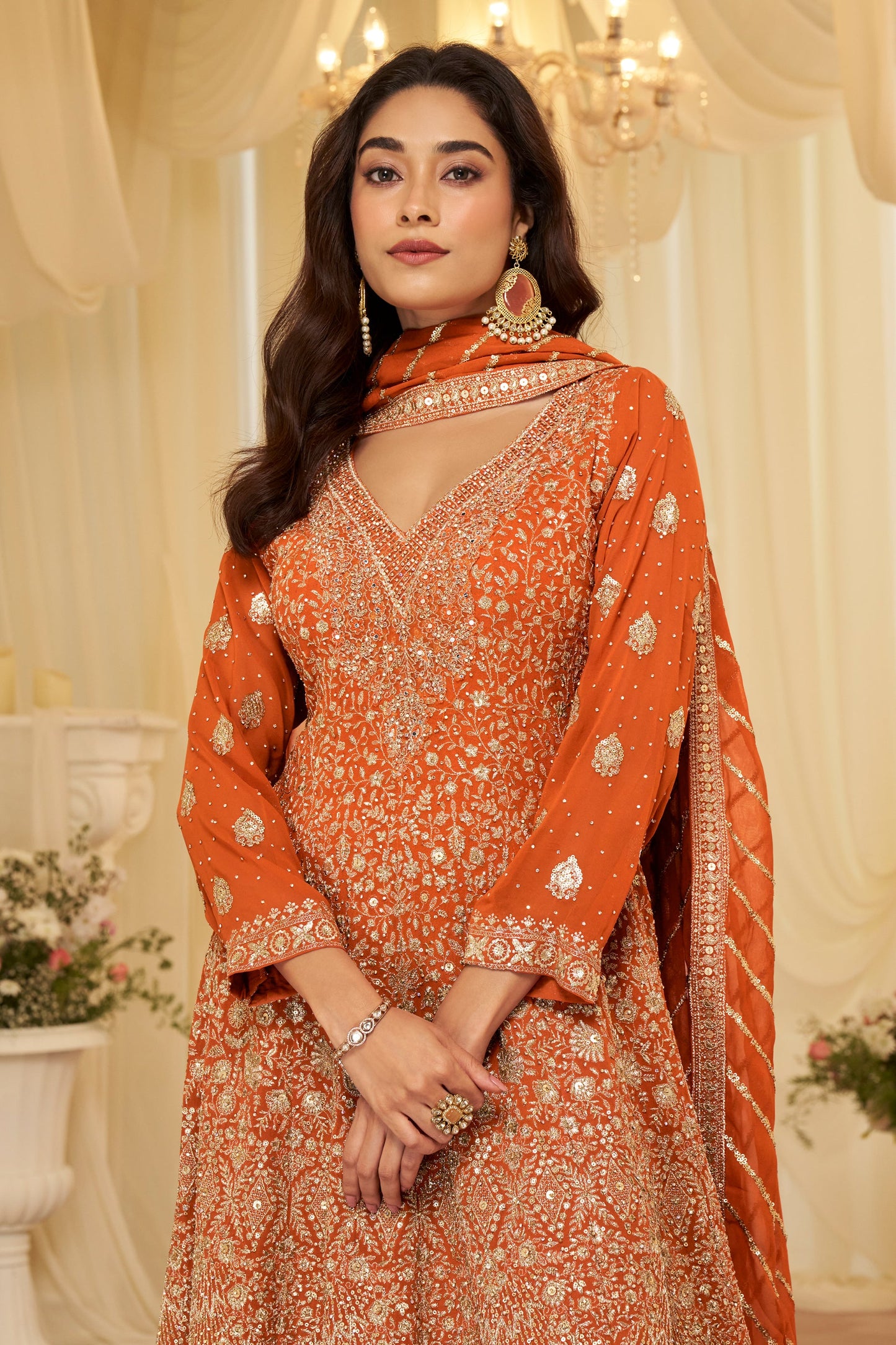 Orange Readymade Georgette Anarkali Suit-SAR11974_3_SareeButa.com