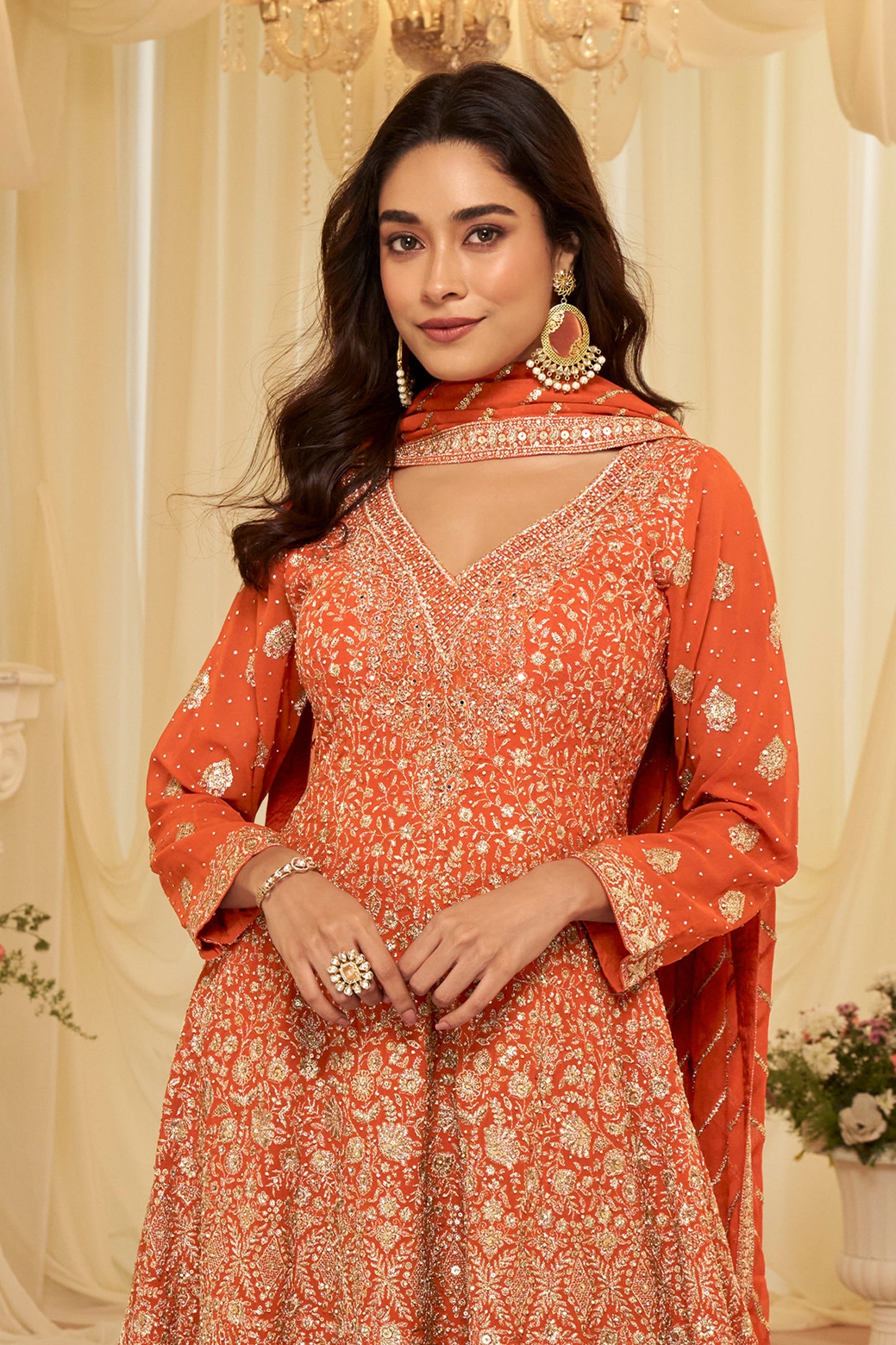 Orange Readymade Georgette Anarkali Suit-SAR11974_4_SareeButa.com