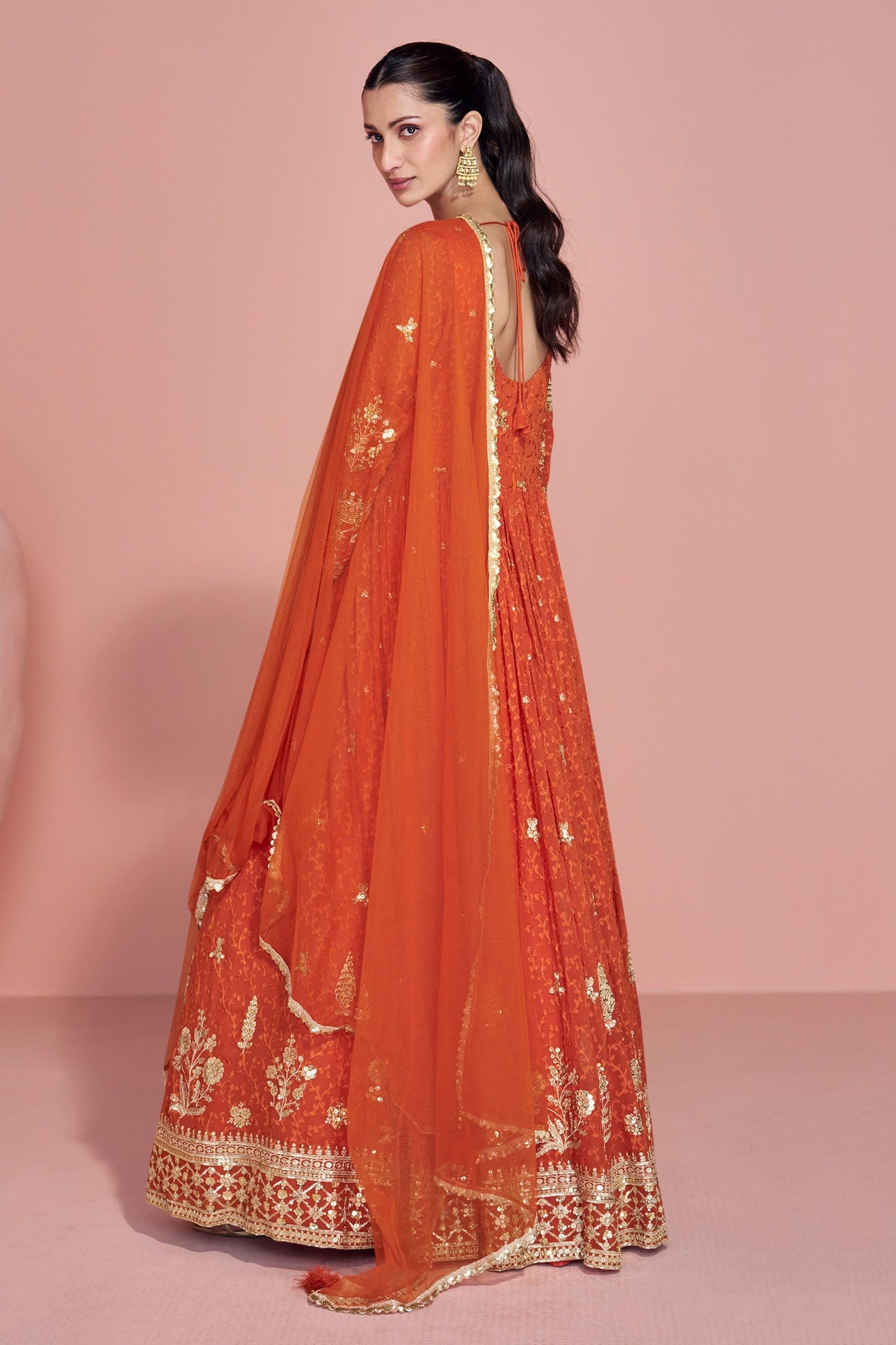 Orange Readymade Georgette Gown With Dupatta-SAR10924_4_SareeButa.com