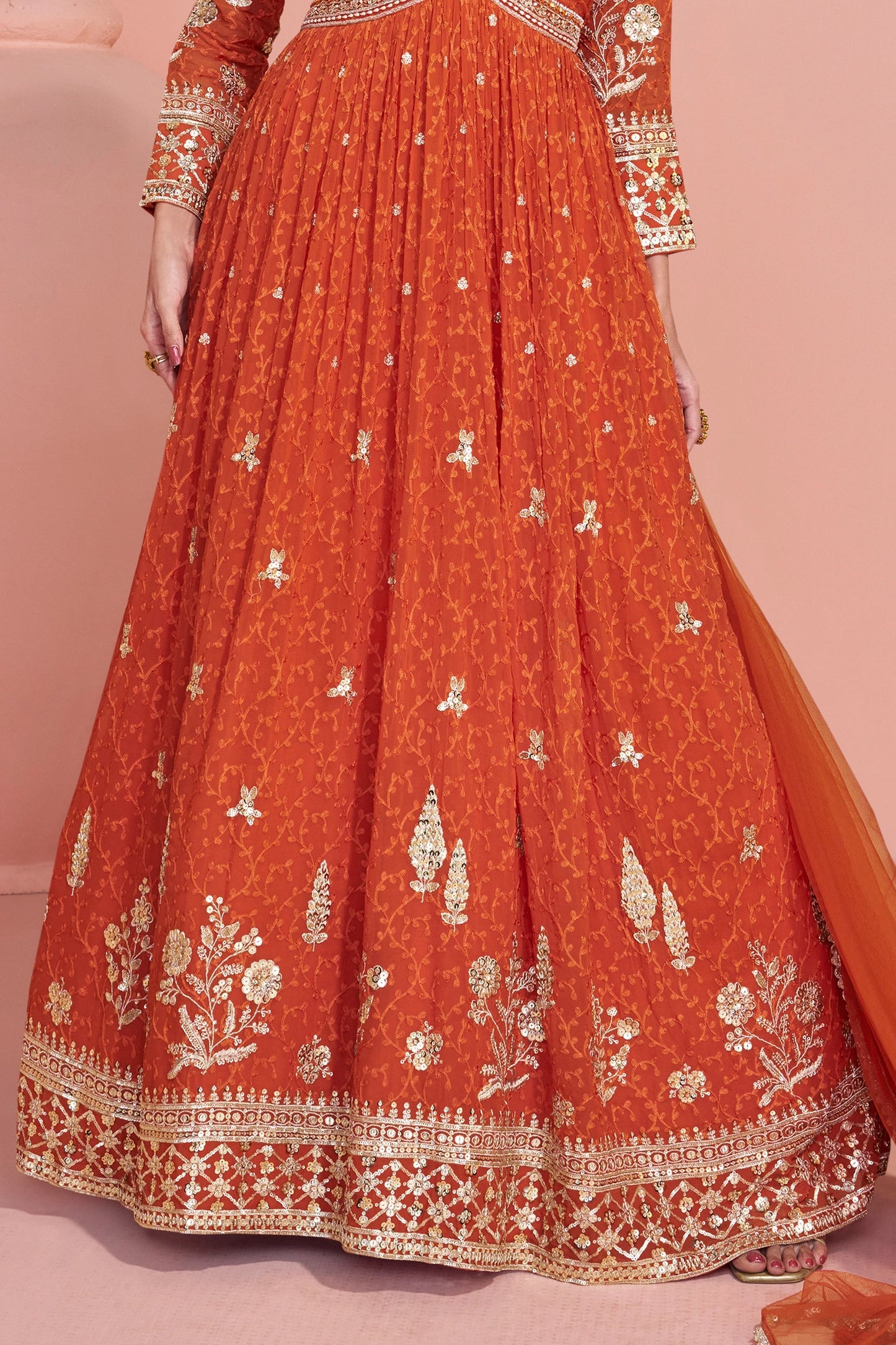 Orange Readymade Georgette Gown With Dupatta-SAR10924_5_SareeButa.com