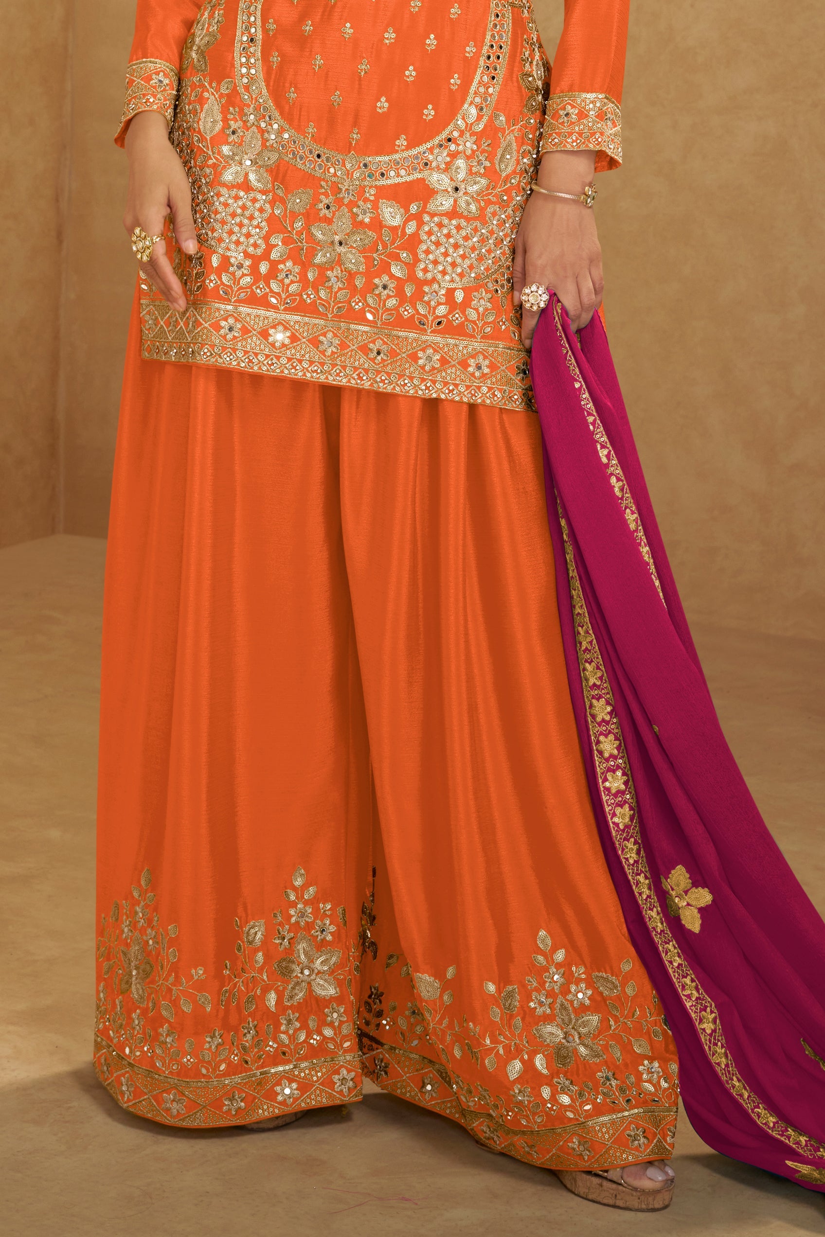 Orange Readymade Heavy Work Chinon Suit-SS665_3_SareeButa.com