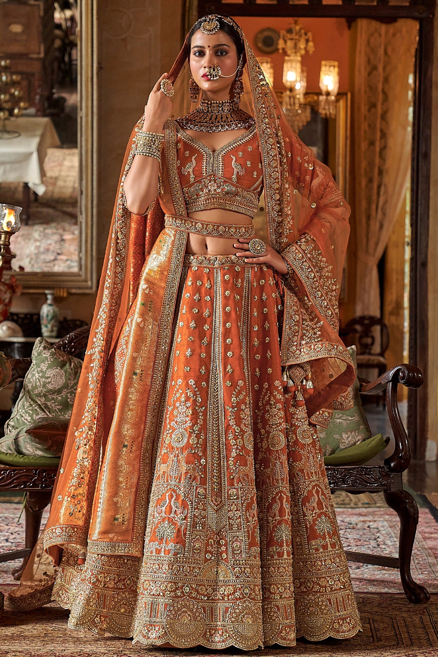 Orange Semi-Stitched Embroidered Silk Lehenga-SAR10310_1_SareeButa.com