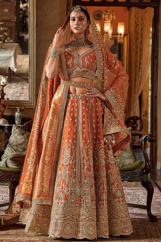 Orange Semi-Stitched Embroidered Silk Lehenga-SAR10310_1_SareeButa.com