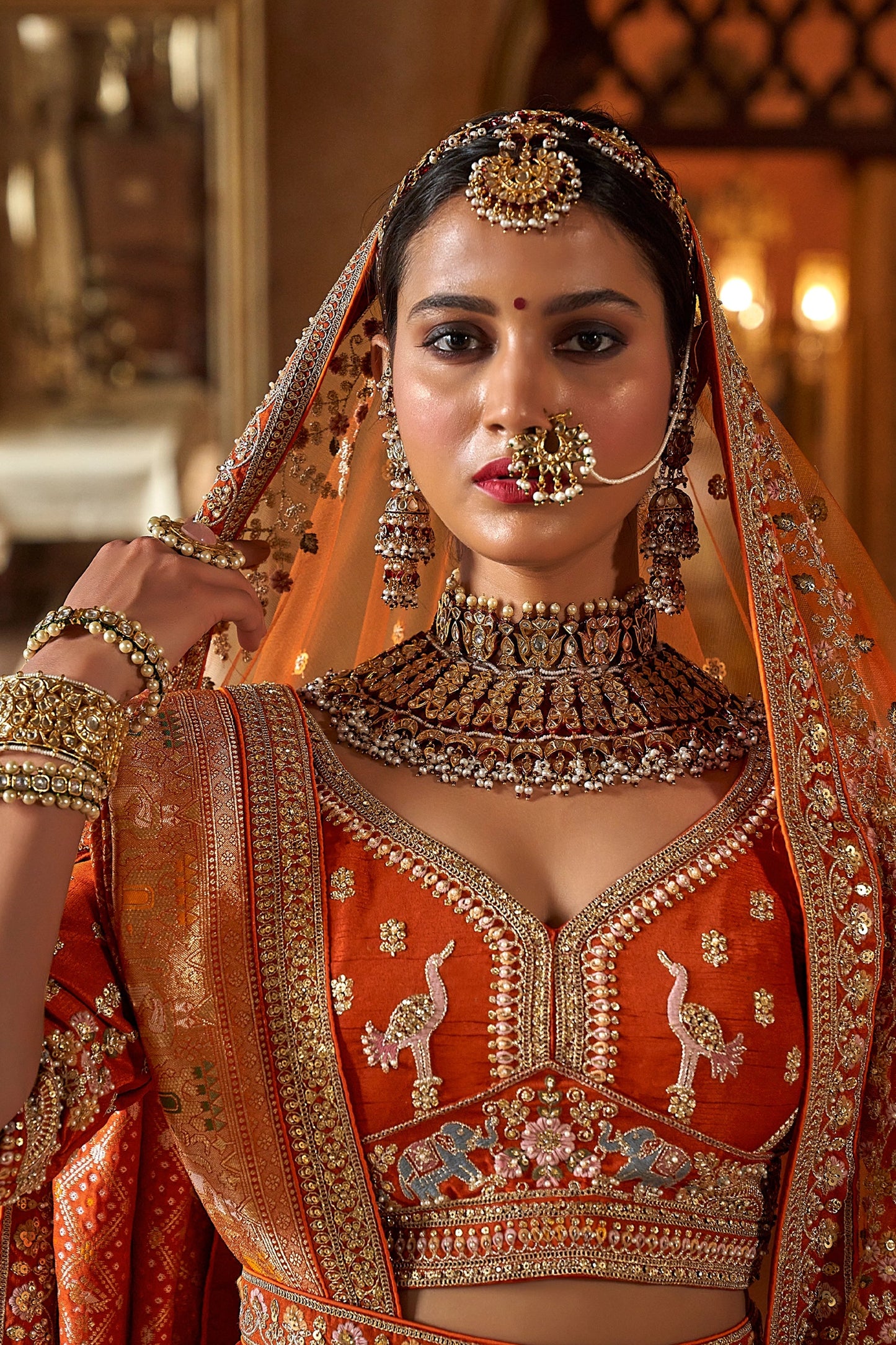 Orange Semi-Stitched Embroidered Silk Lehenga-SAR10310_2_SareeButa.com