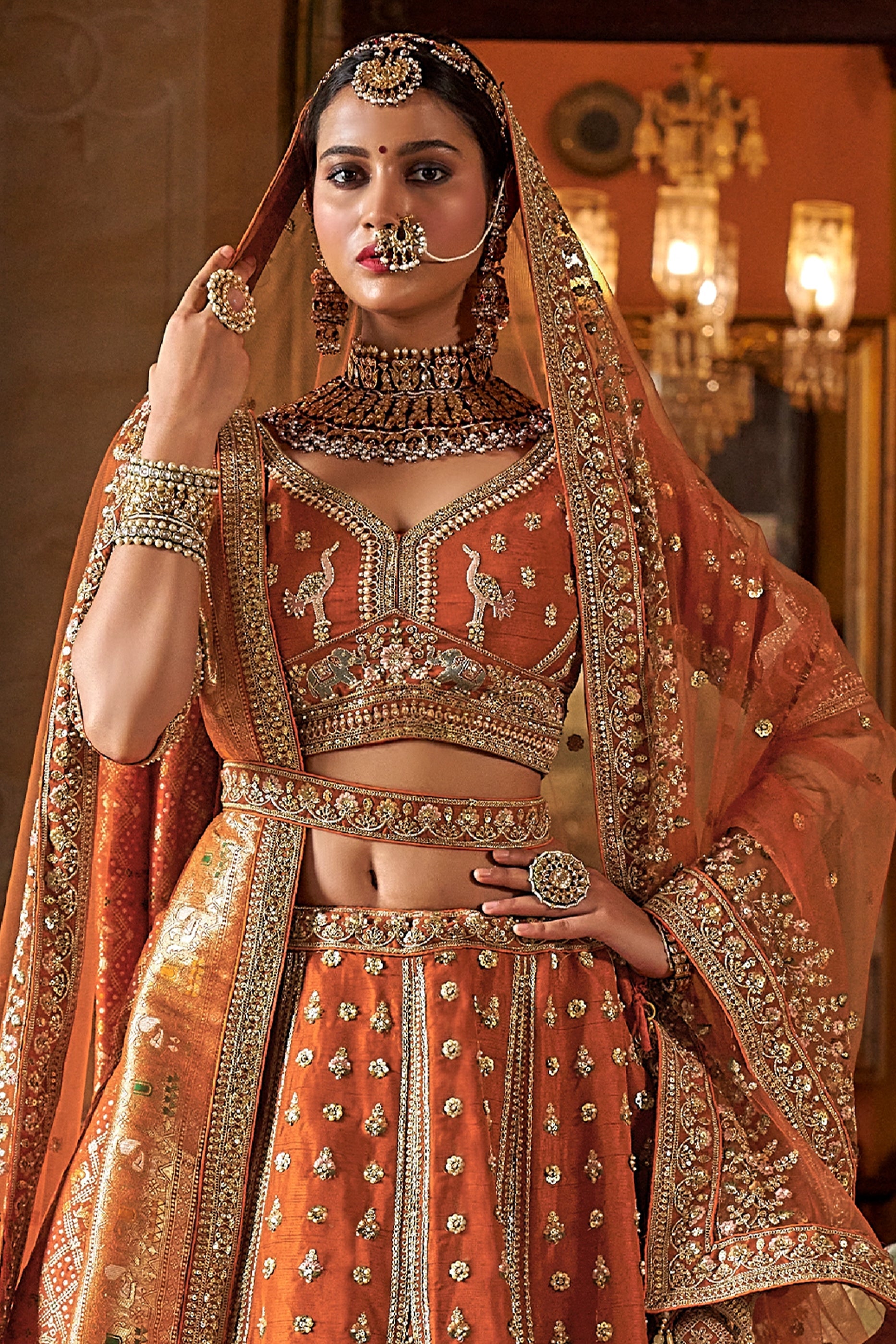Orange Semi-Stitched Embroidered Silk Lehenga-SAR10310_3_SareeButa.com