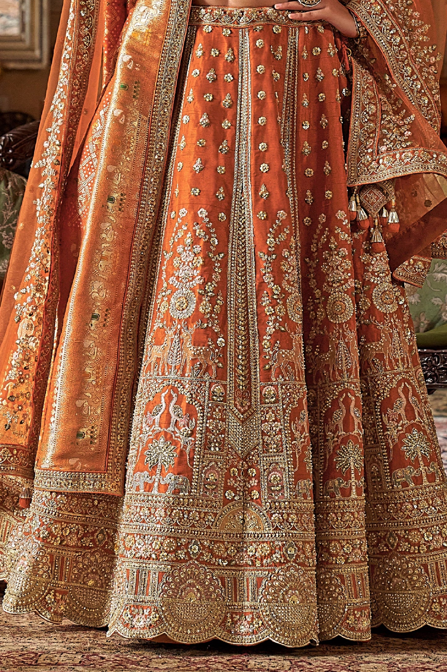 Orange Semi-Stitched Embroidered Silk Lehenga-SAR10310_4_SareeButa.com