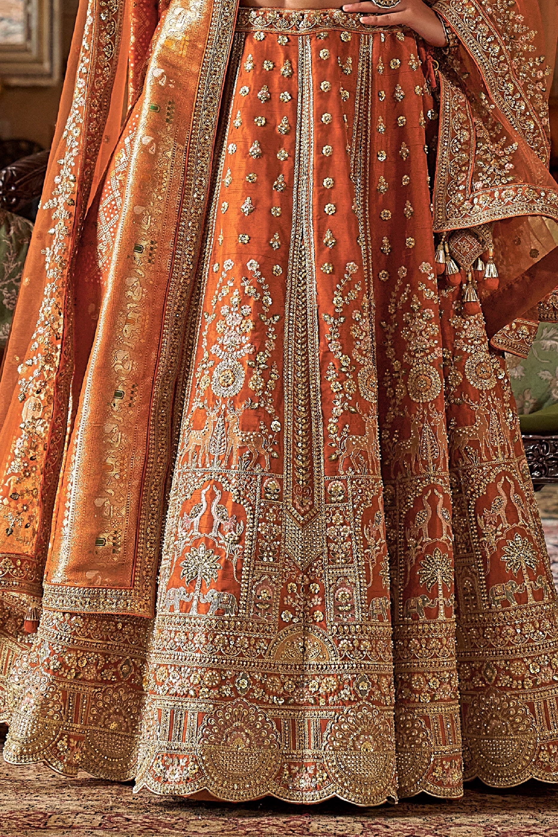 Orange Semi-Stitched Embroidered Silk Lehenga-SAR10310_4_SareeButa.com