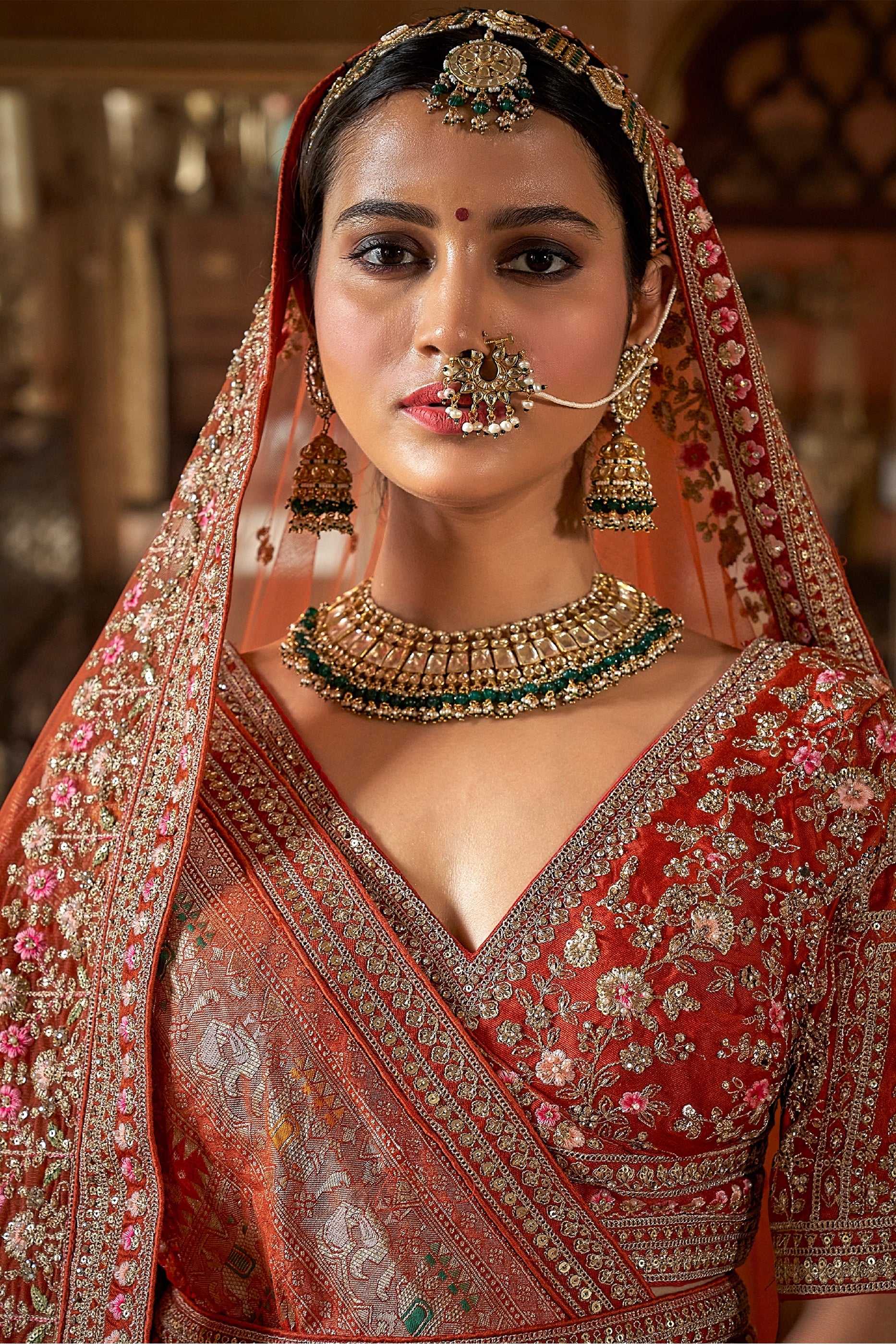 Orange Semi-Stitched Embroidered Silk Lehenga-SAR10319_2_SareeButa.com