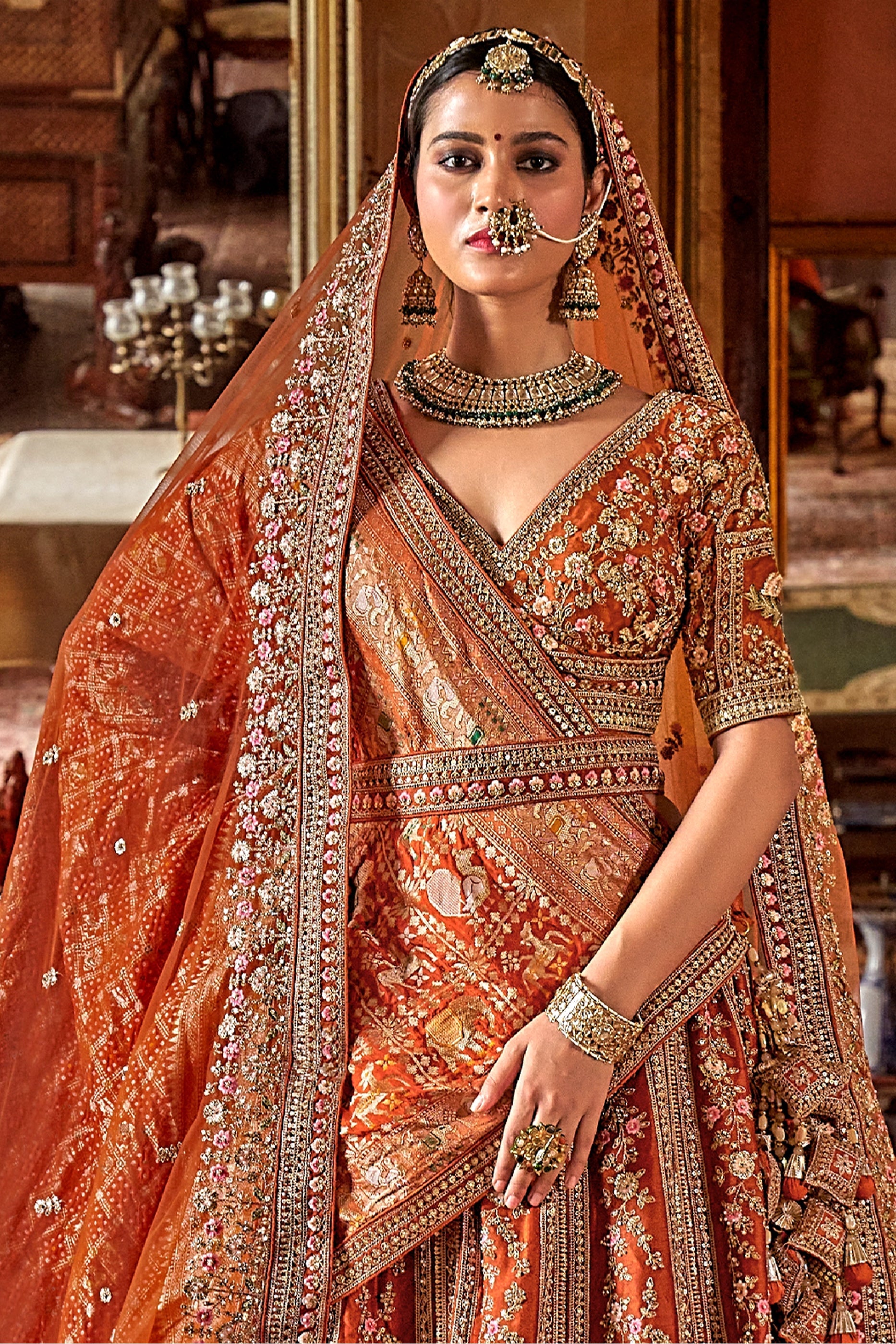 Orange Semi-Stitched Embroidered Silk Lehenga-SAR10319_3_SareeButa.com