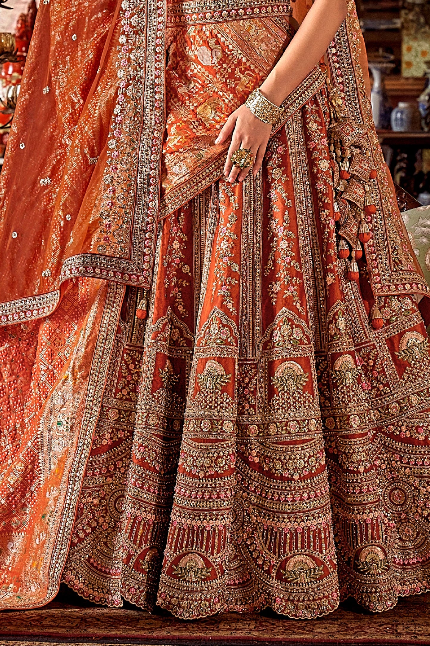 Orange Semi-Stitched Embroidered Silk Lehenga-SAR10319_4_SareeButa.com
