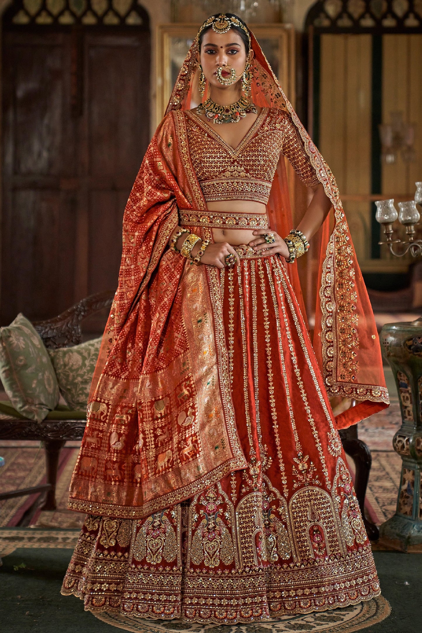 Orange Semi-Stitched Embroidered Silk Lehenga-SAR10323_1_SareeButa.com