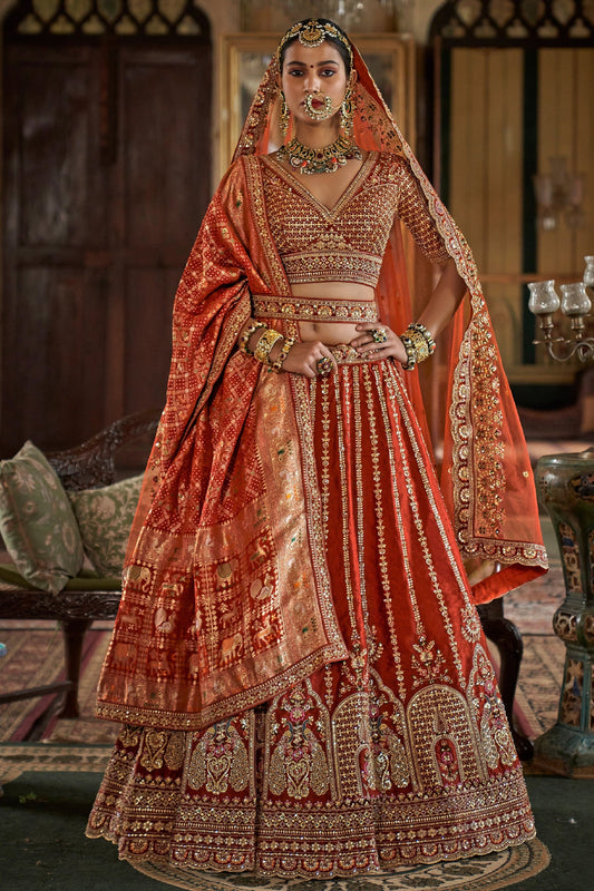 Orange Semi-Stitched Embroidered Silk Lehenga-SAR10323_1_SareeButa.com